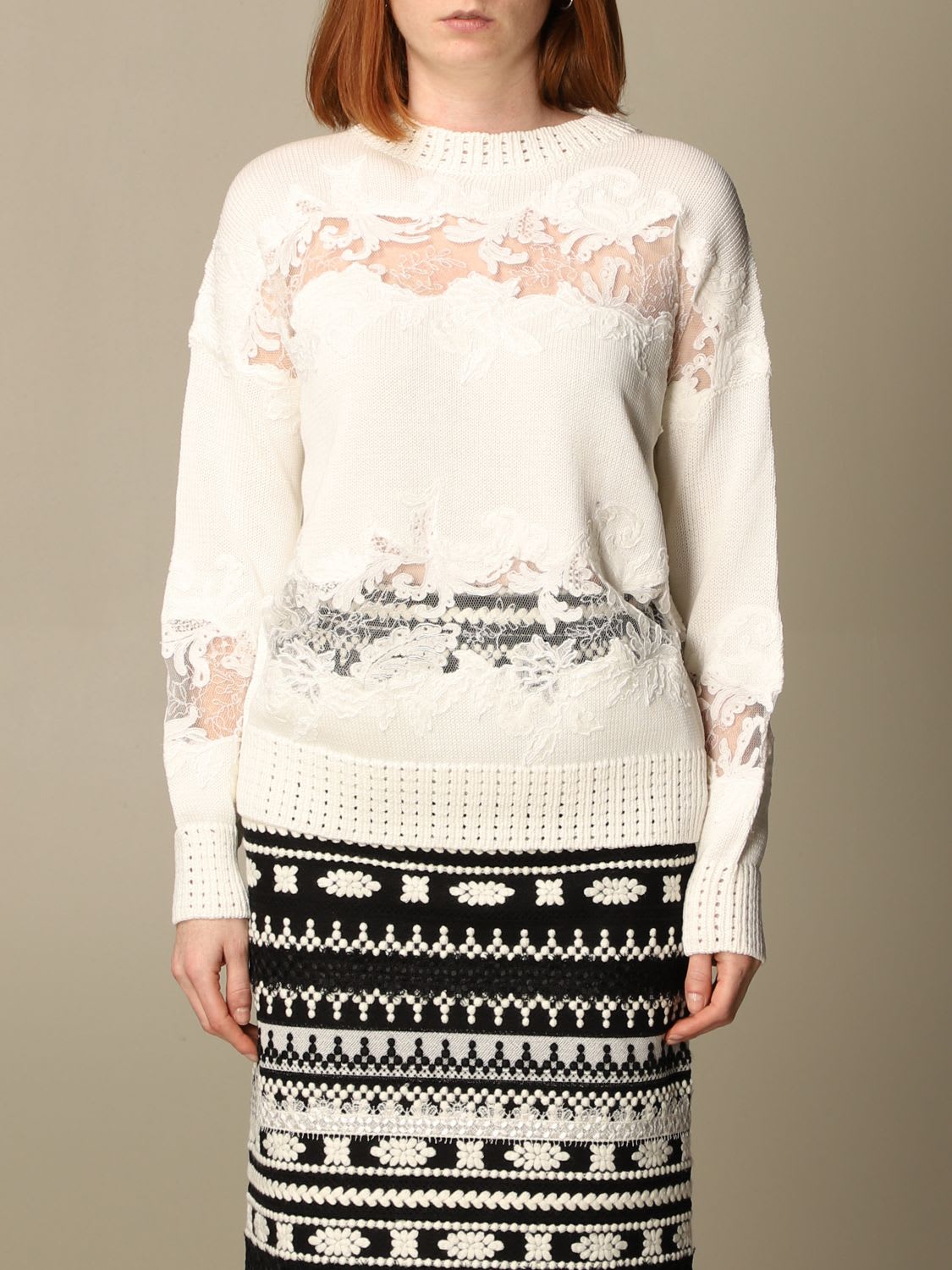 Ermanno Scervino Sweater Ermanno Scervino Sweater With Lace Inserts