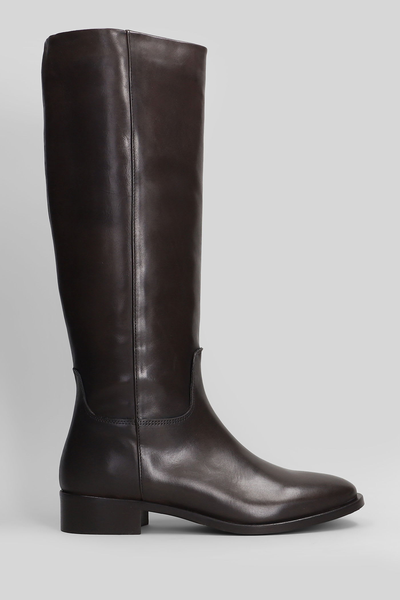 Julie Dee Low Heels Boots In Dark Brown Leather In Brown