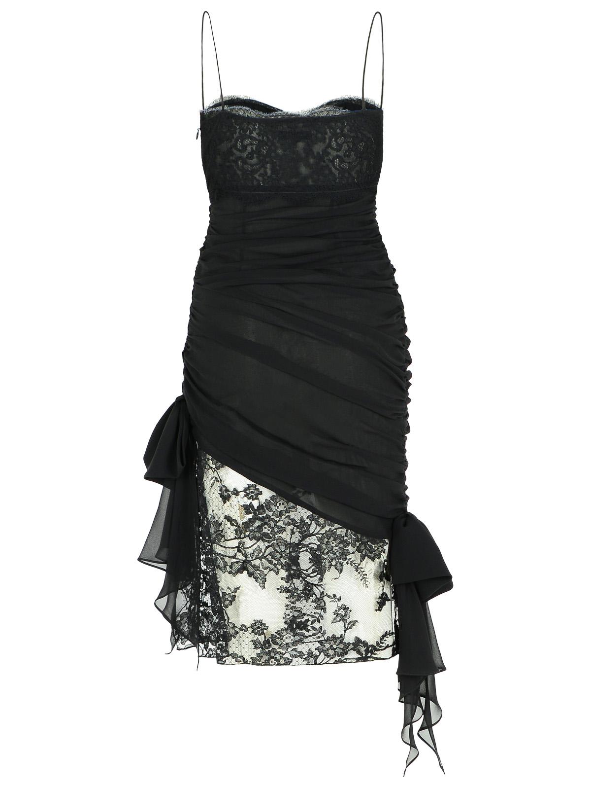 Alessandra Rich Silk Mini Dress Lace Overlay In Black