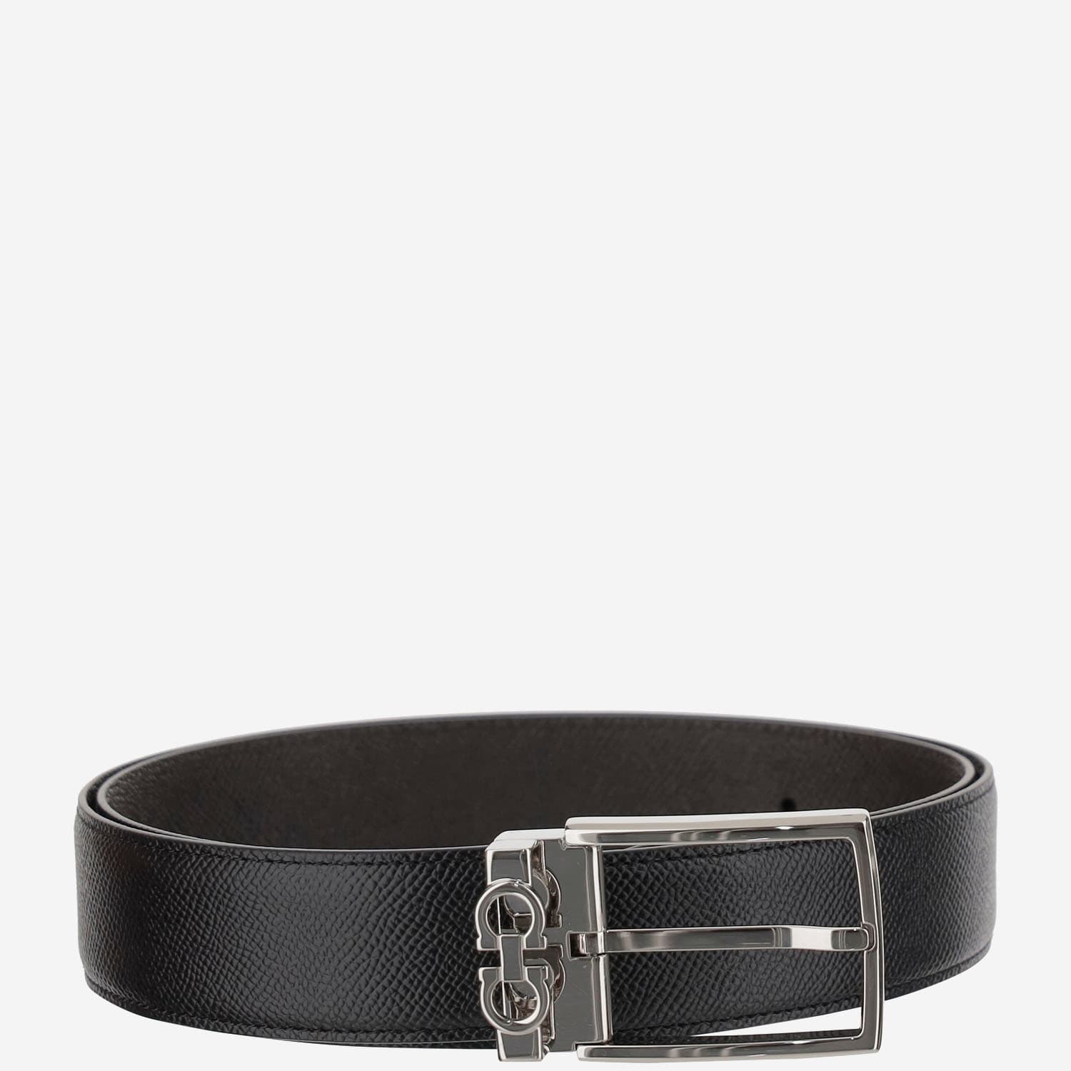 Ferragamo Reversible And Adjustable Belt Leather Hooks In Black