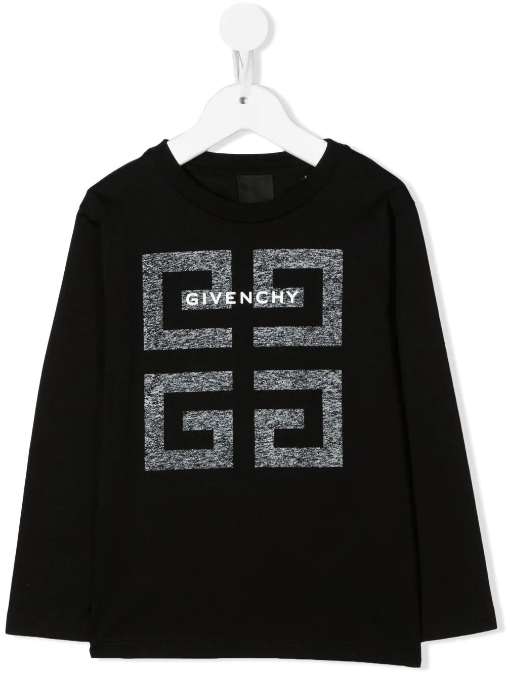 Givenchy Kids Black Long Sleeve T-shirt In Printed Jersey