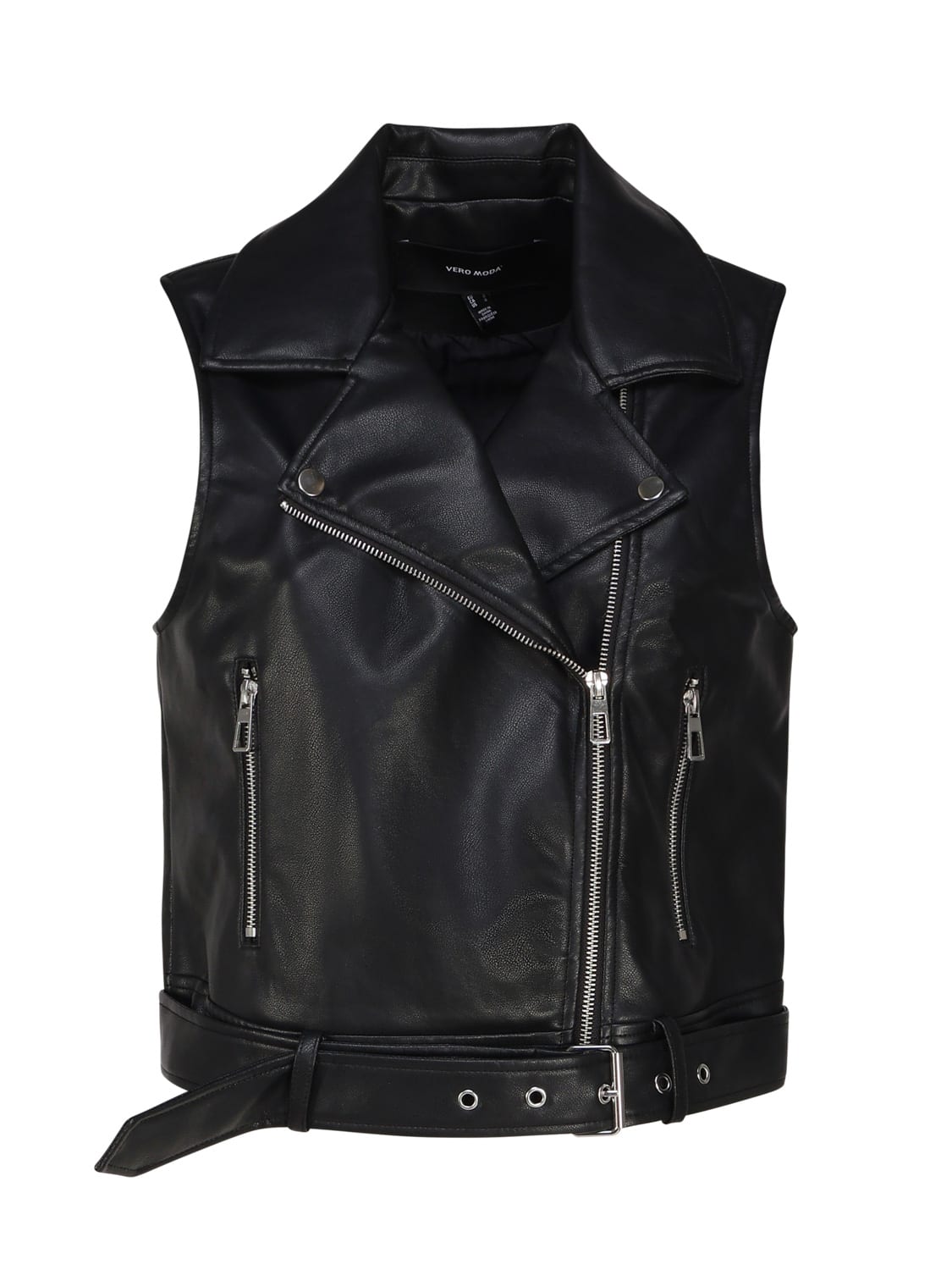 Vero Moda Biker Style Eco-leather Vest In Black