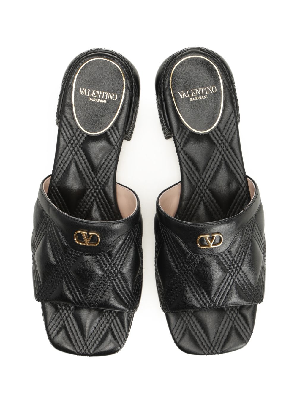 Valentino Black Quilted Nappa Leather Quiltie 67 Slide Sandals In Black