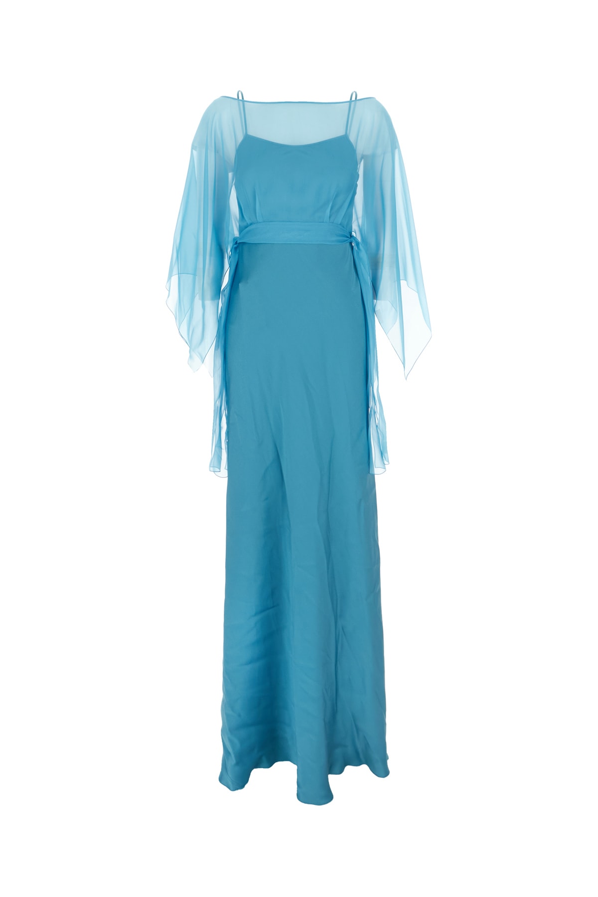 Alberta Ferretti Blue Long Dress With Layered Design And Upper Cape In Silk Blend Woman