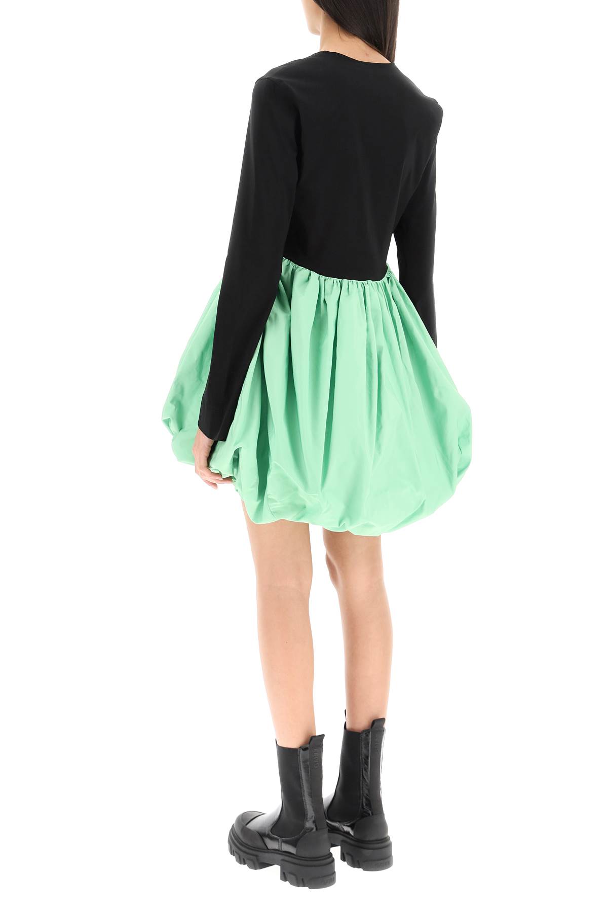 Shop Ganni Balloon Mini Dress In Black (green)