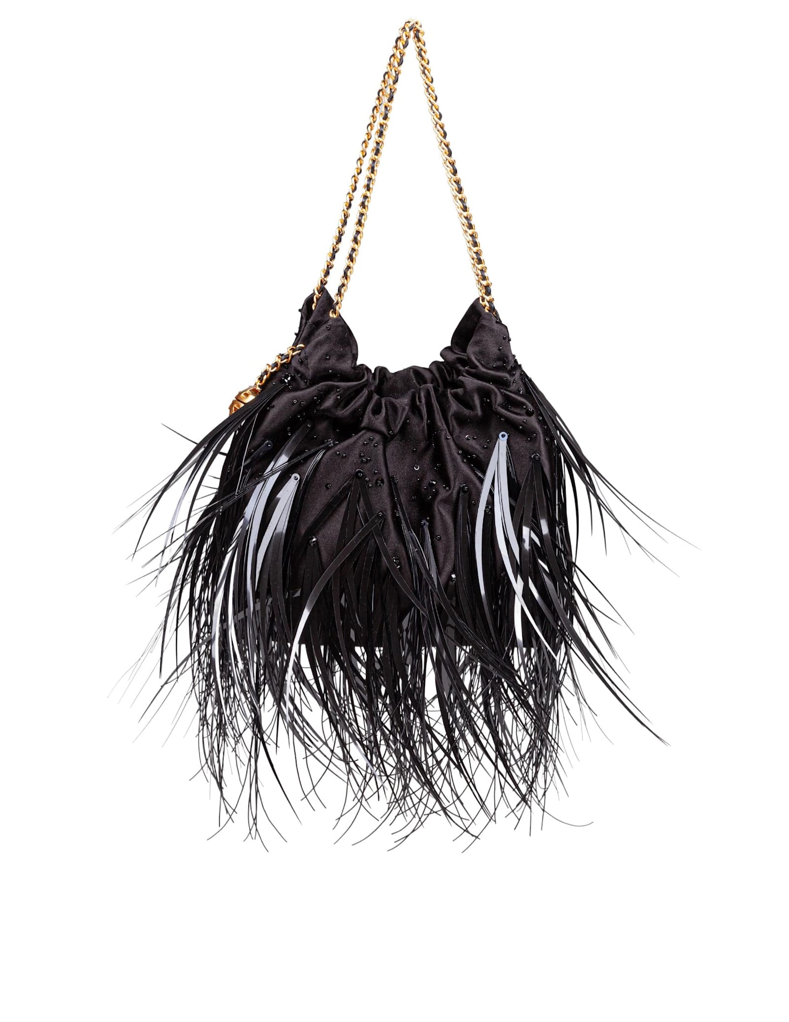 Fleming Mini Hobo Fabric Bag With Feathers And Beads