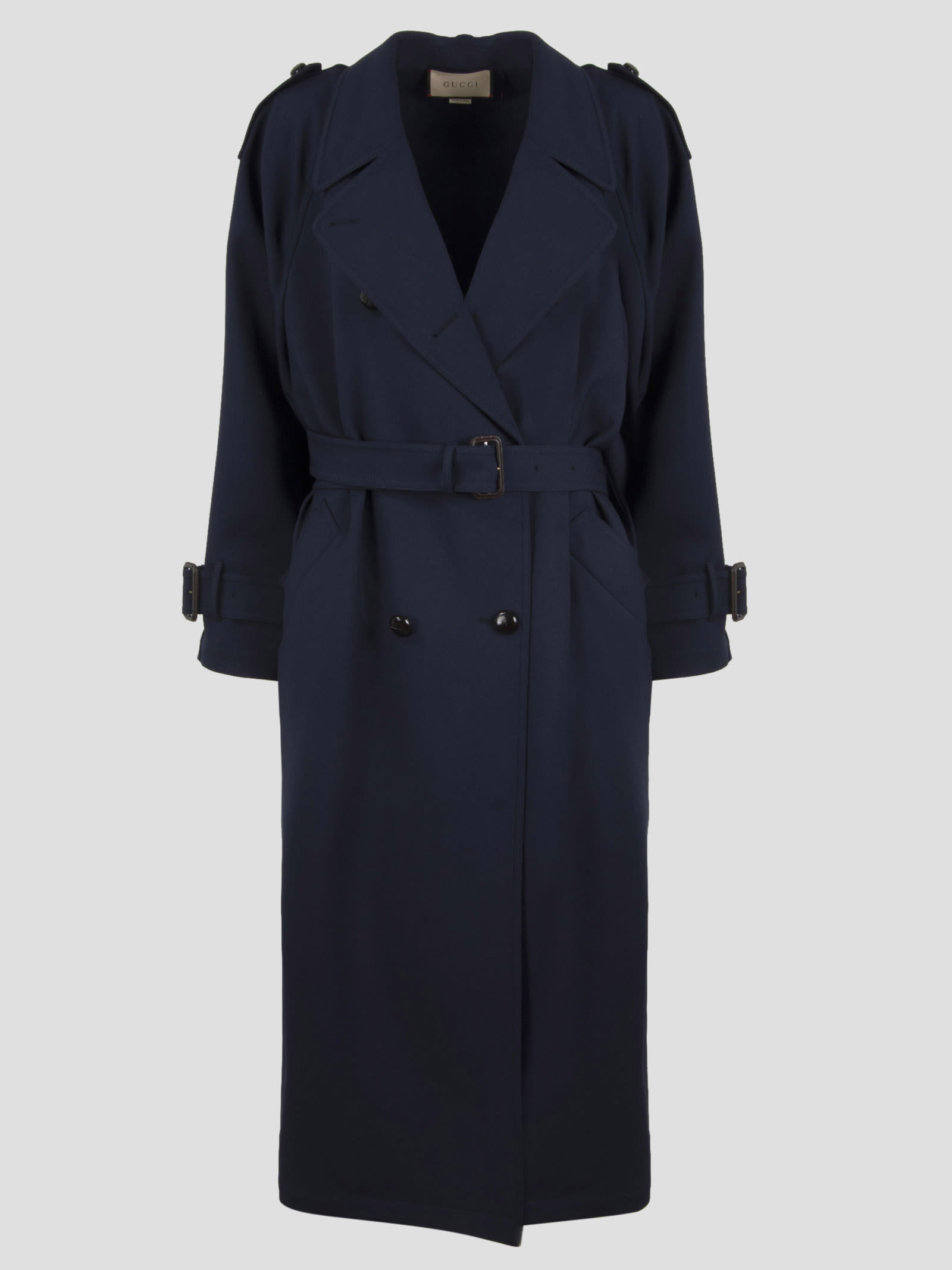 Blue Comfort Trench Coat In Wool Woman