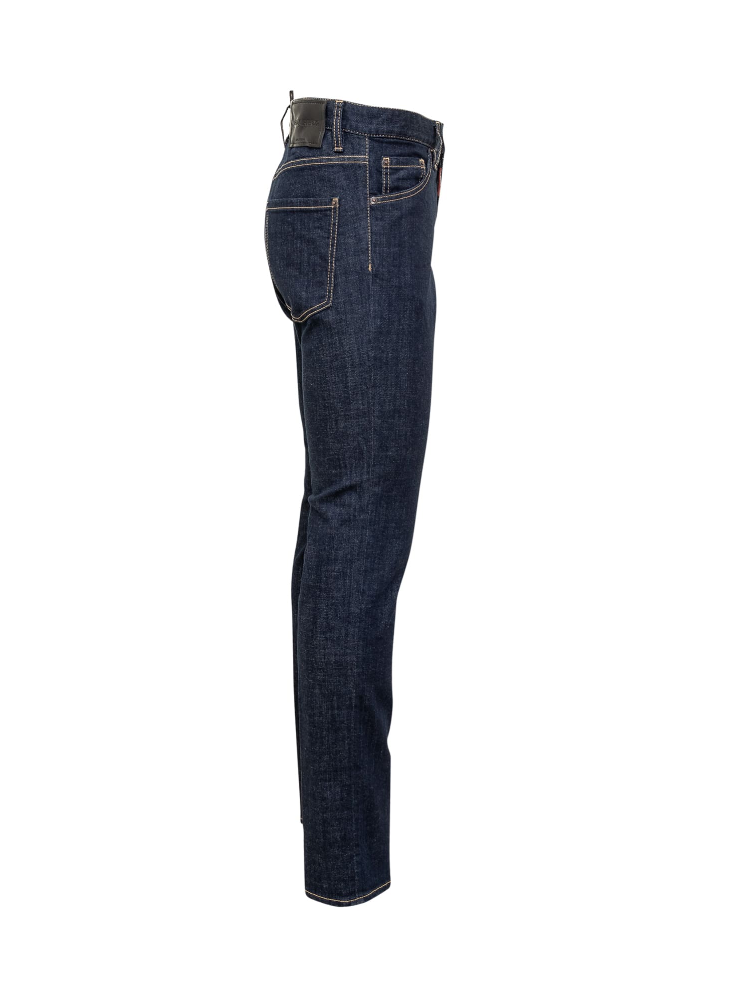Dsquared2 Blue Jeans With Contrast Stitching And Logo Patch On The Back In Denim Man In Navy Blue