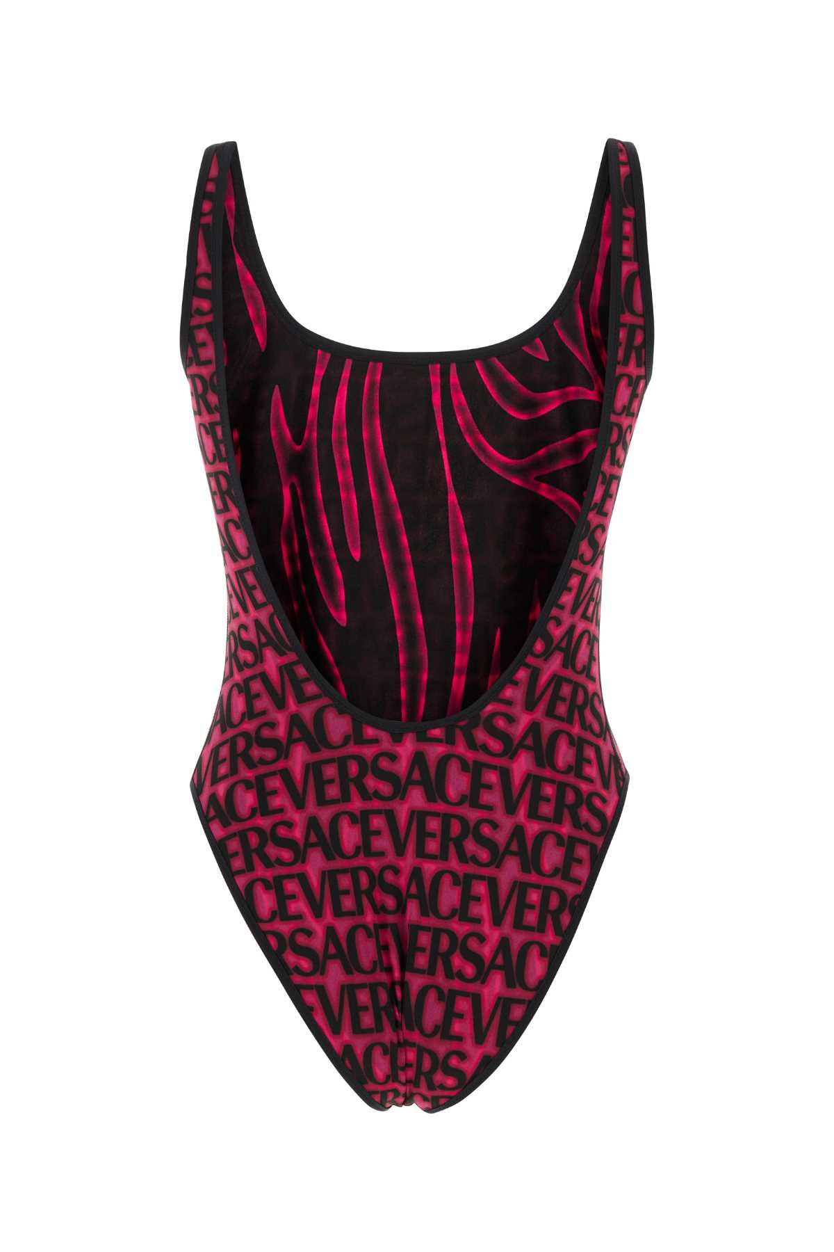 Shop Versace Printed Stretch Nylon Swimsuit In Blacktropicalpink