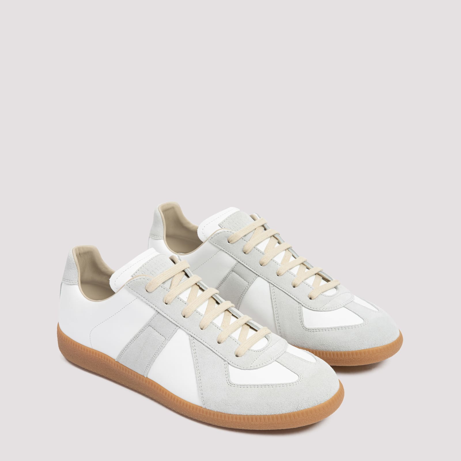 Maison Margiela White Sneakers With Smooth And Textured Accents In Multi