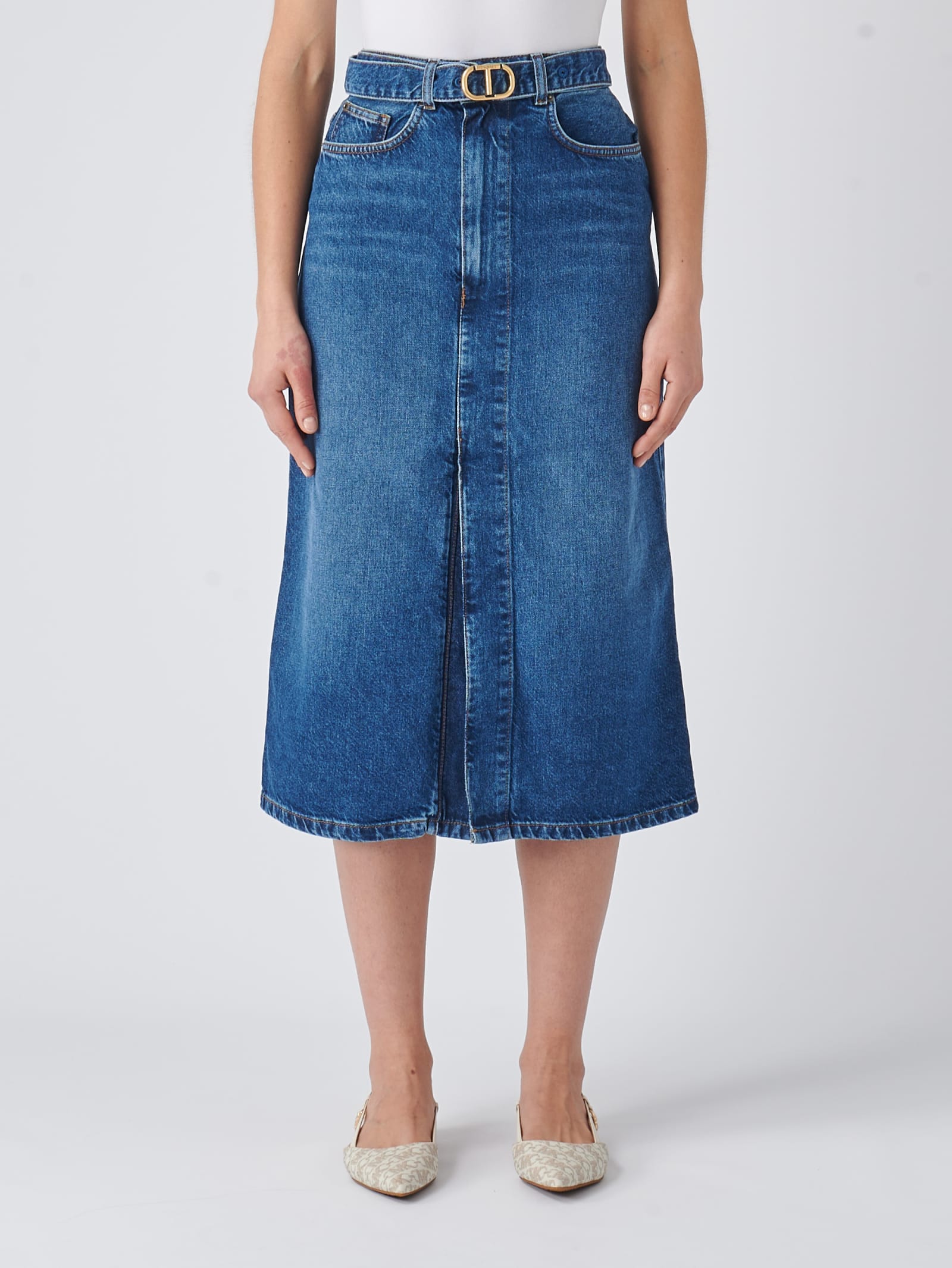 Twinset Cotton Skirt In Denim