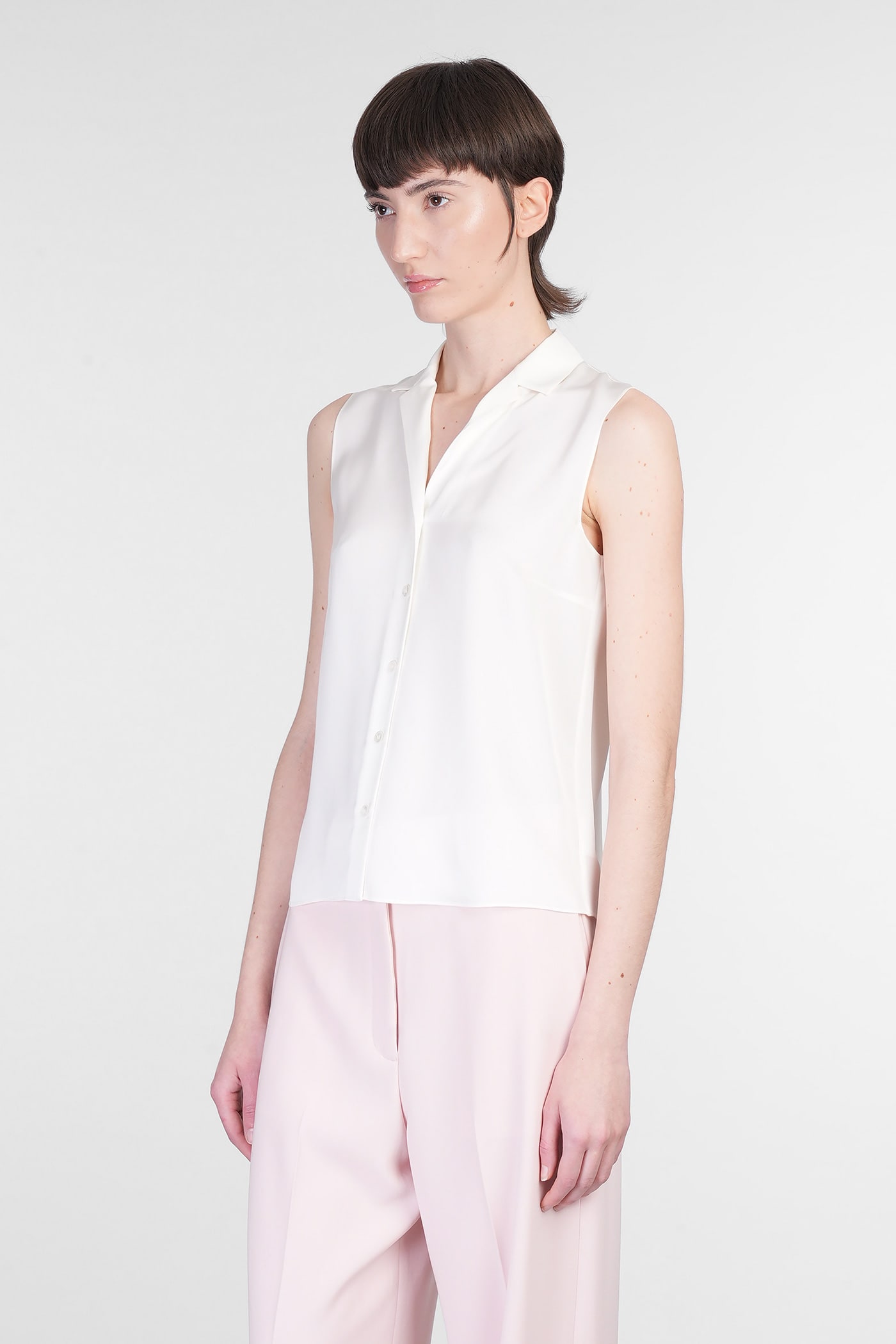 Theory Camp Collar Blouse In Silk Georgette
