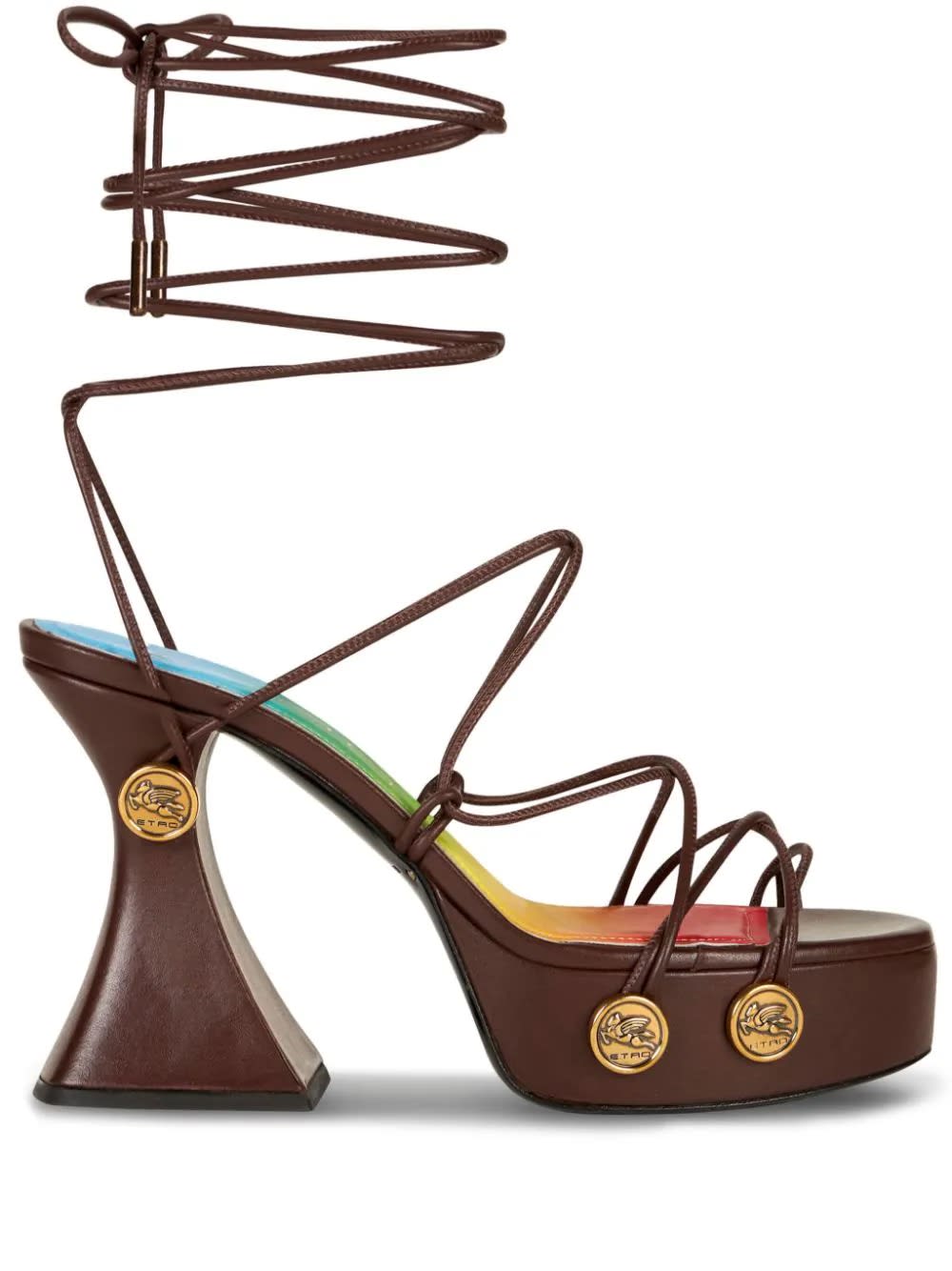 Brown Platform Sandals With Straps And Studs
