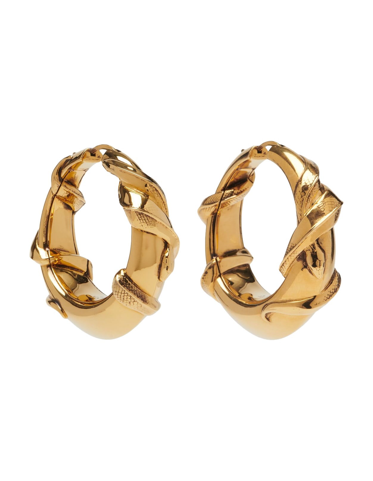 Shop Alexander Mcqueen Antiqued Gold Snake Hoop Earrings In Golden