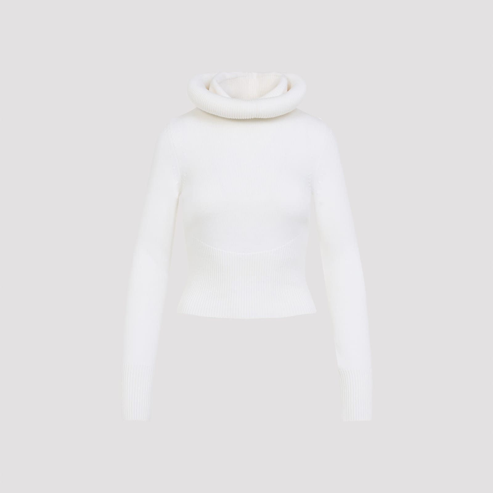 Alaïa Cropped Long Sleeve Hooded Knit Jumper In Neutral