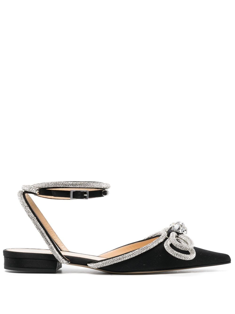 Mach & Mach Double Bow Black Satin Flats