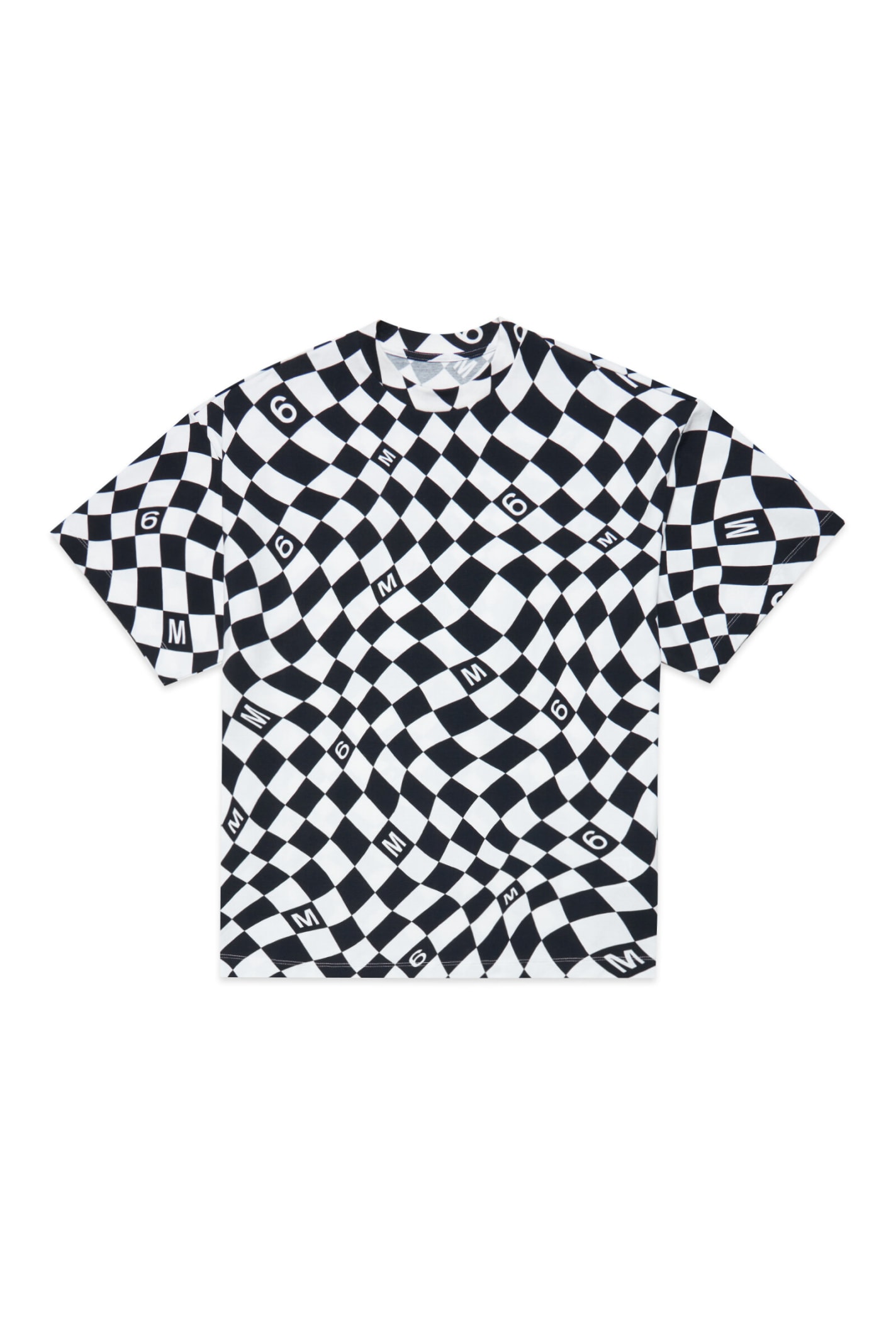 MM6 MAISON MARGIELA MM6MCU1U SW COVER-UPS MAISON MARGIELA MAXI T-SHIRT COVER-UP WITH BLACK AND WHITE CHEQUERED PATTERN