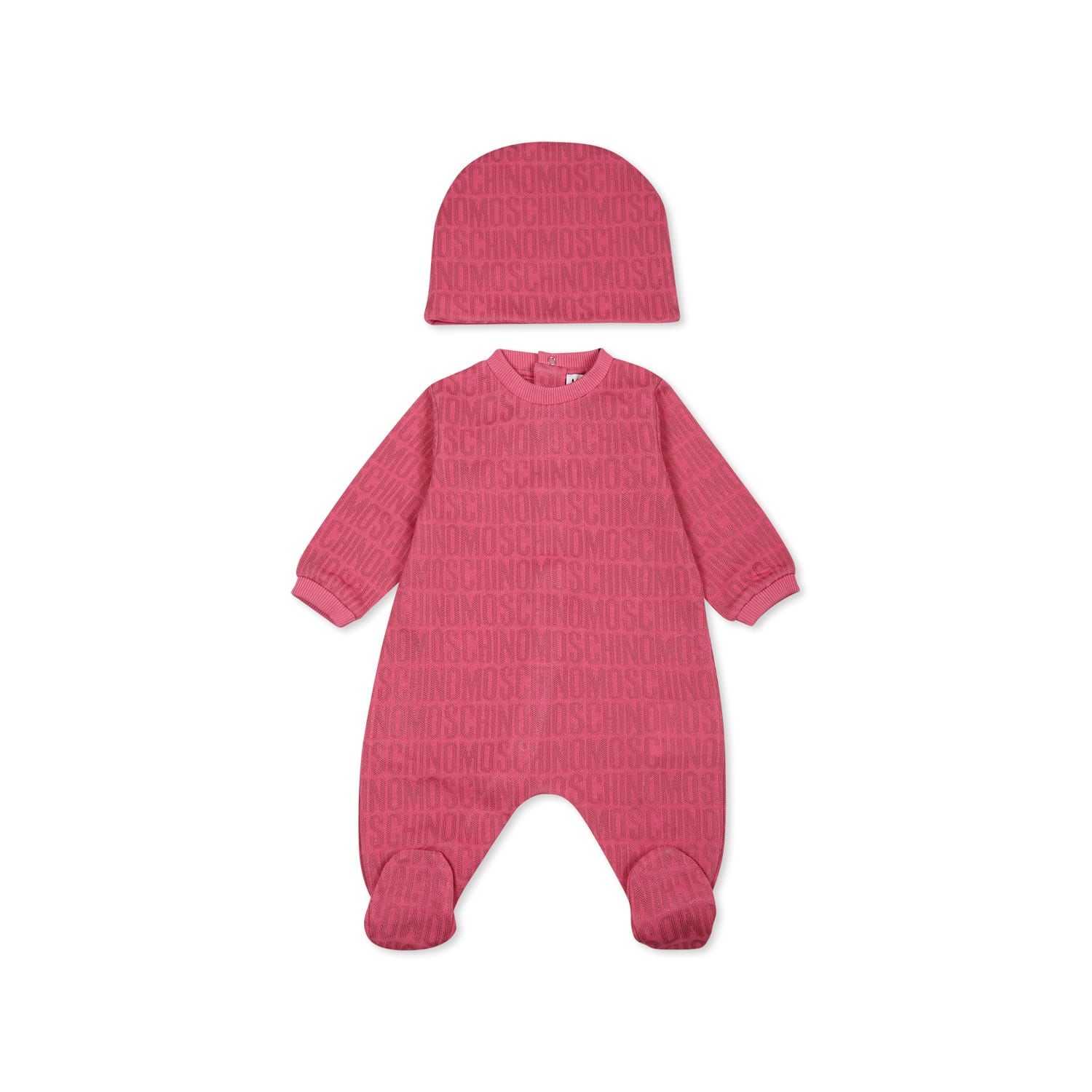 Moschino Fuchsia Babygrow Set For Baby Girl With Logo In Pink