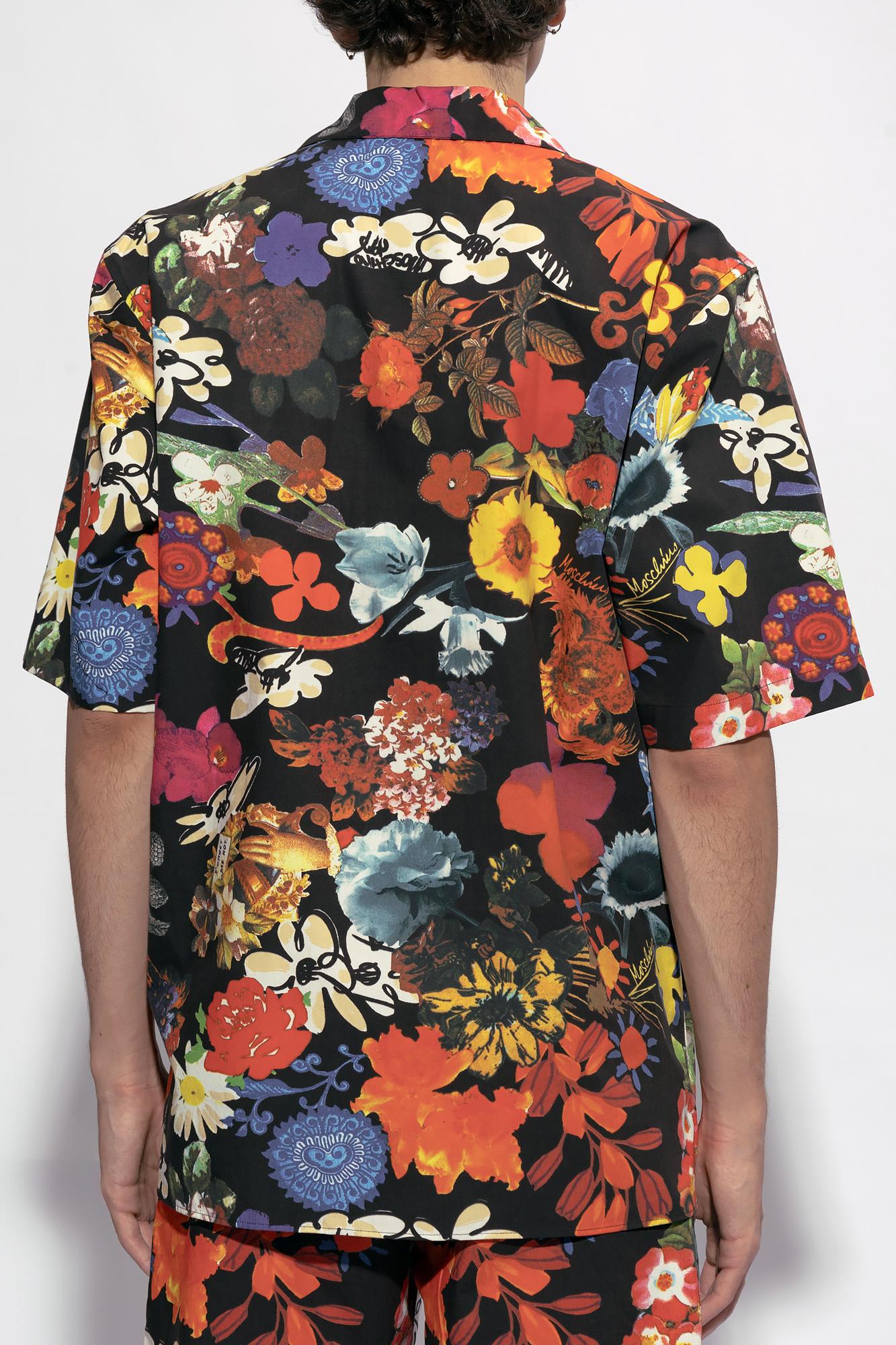 Shop Moschino Floral Shirt In Black/red