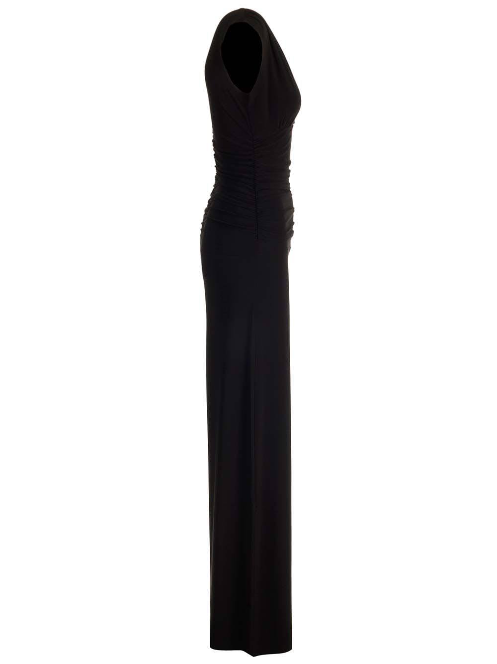 Shop Norma Kamali Ruched Plunge Jumpsuit In Black