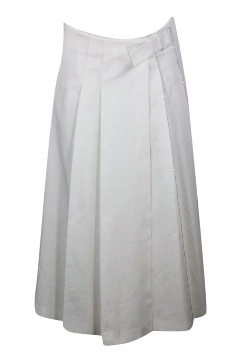 FABIANA FILIPPI LONG SKIRT IN COTTON WITH PLEATS ON THE FRONT WITH ZIP AND POCKETS ON THE FRONT AND EMBELLISHED WITH