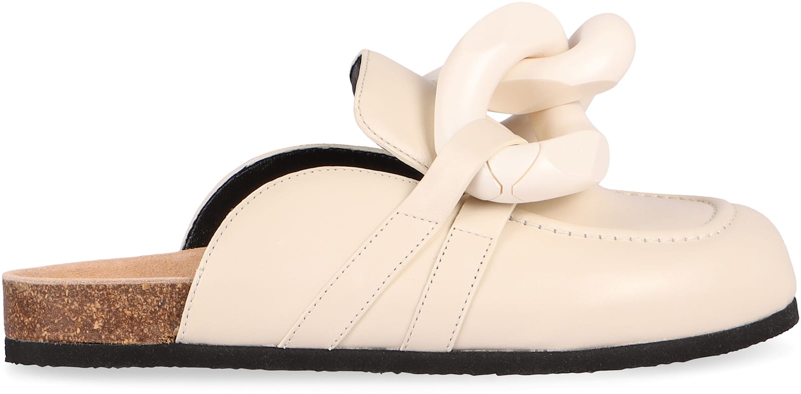 Jw Anderson Shearling Leather Chain Loafer Mules In White