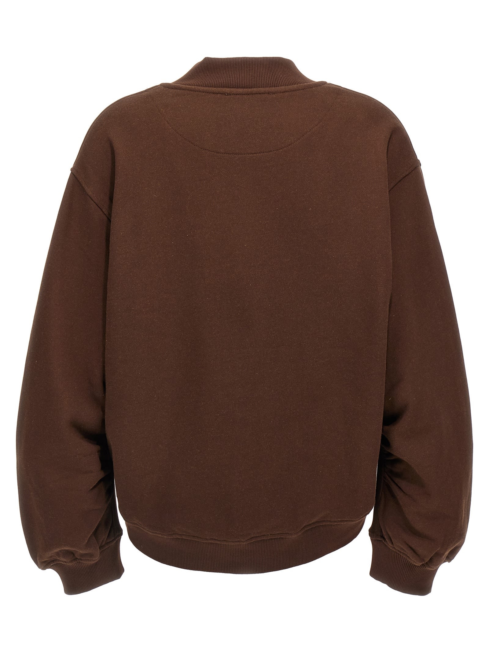 Attico Brown Cropped Sweatshirt With V Neck And Logo Lettering On The Front In Cotton Woman In Brown