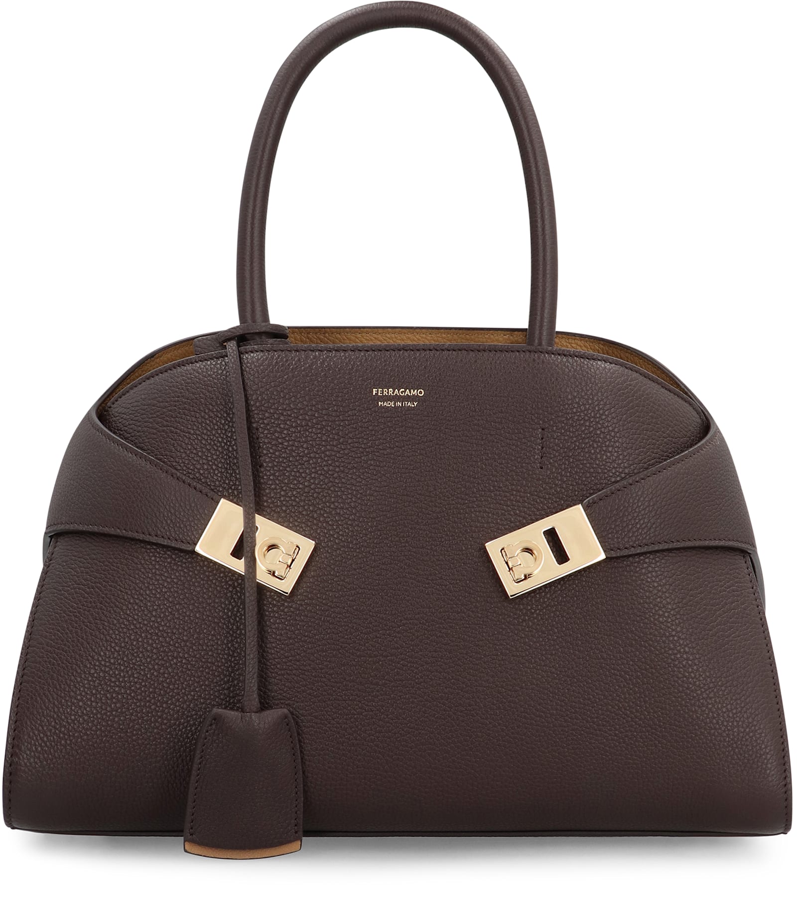 Ferragamo Gancini Clasp Leather Tote Bag In Brown