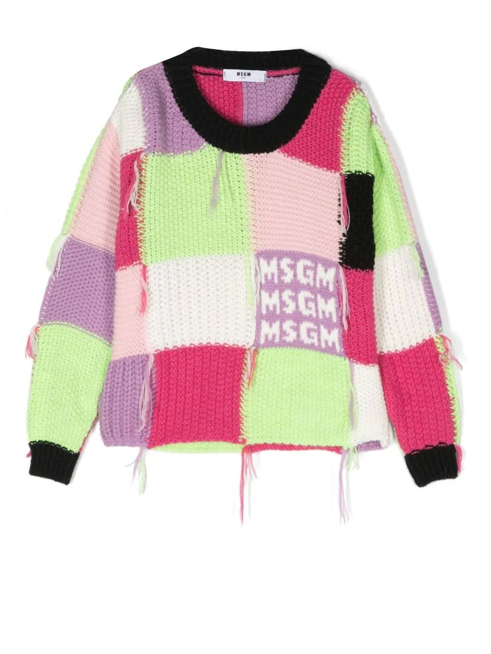 MSGM Kids Pullover In Multicolored Patchwork Knit