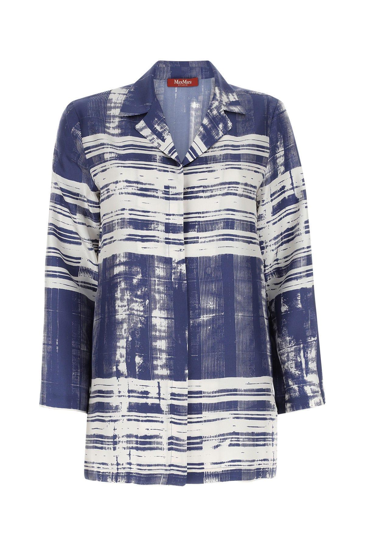 Shop 's Max Mara Printed Silk Oversize Franca Shirt In Blue Bianco