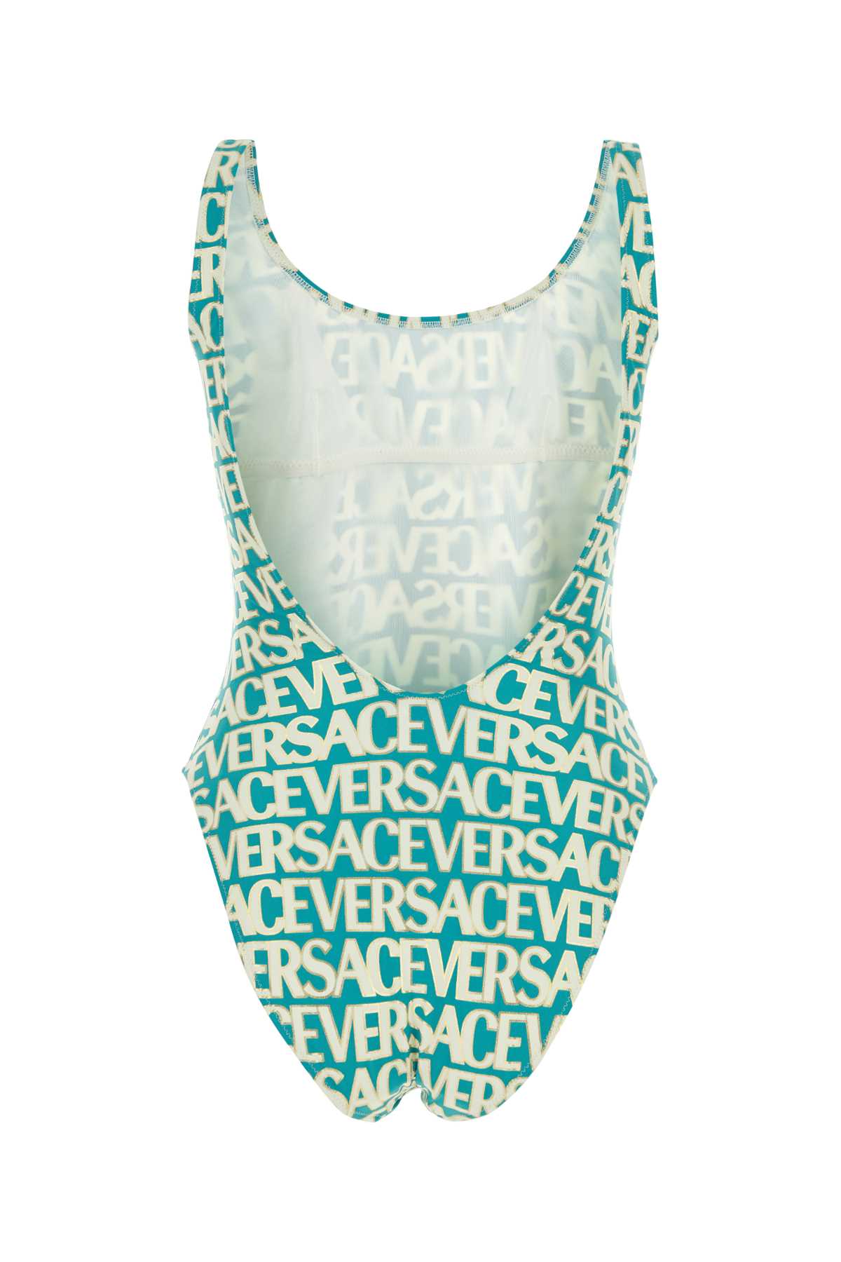 Shop Versace Printed Stretch Nylon Swimsuit In 5v550