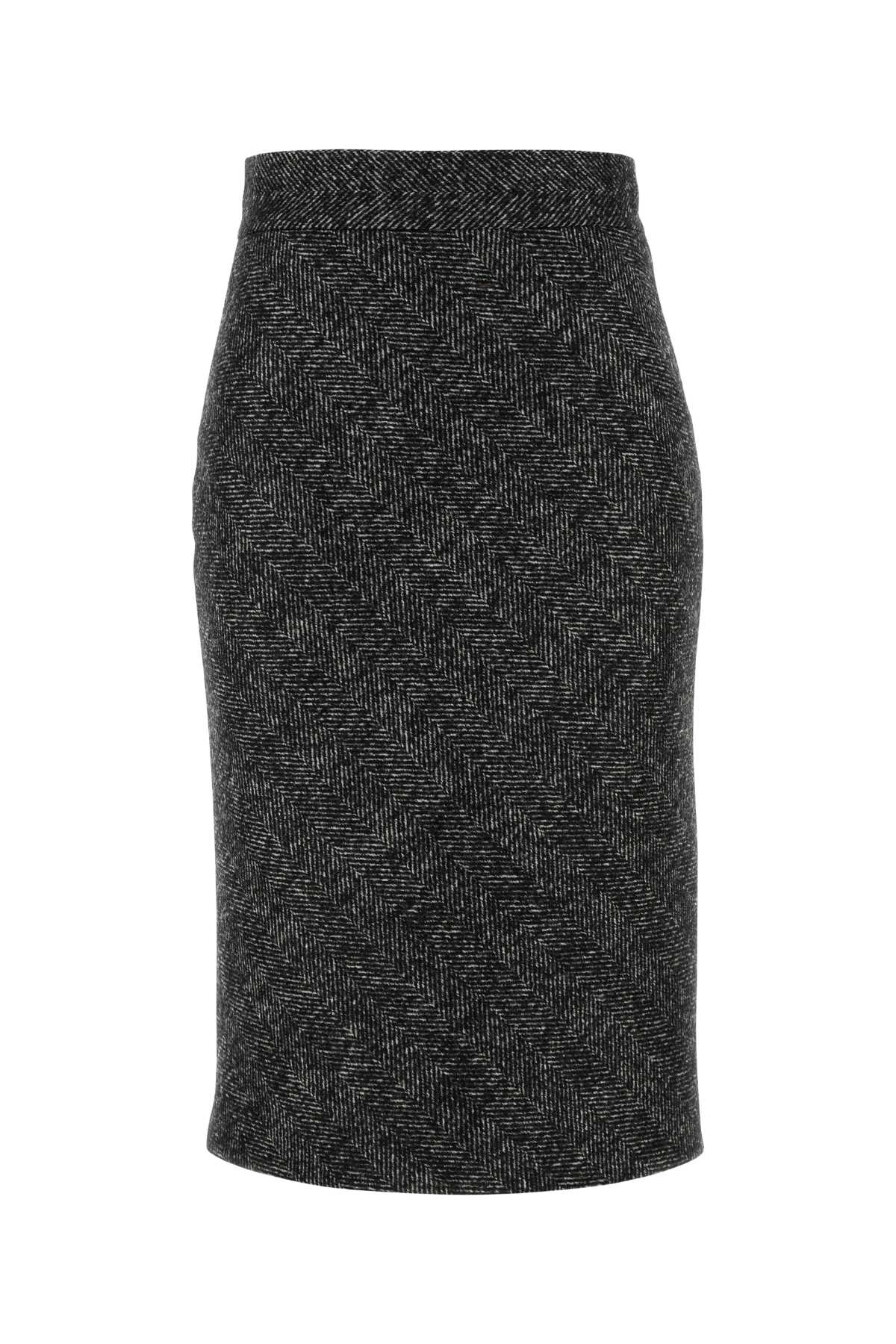 Dolce & Gabbana Embroidered Wool Blend Skirt In Gray