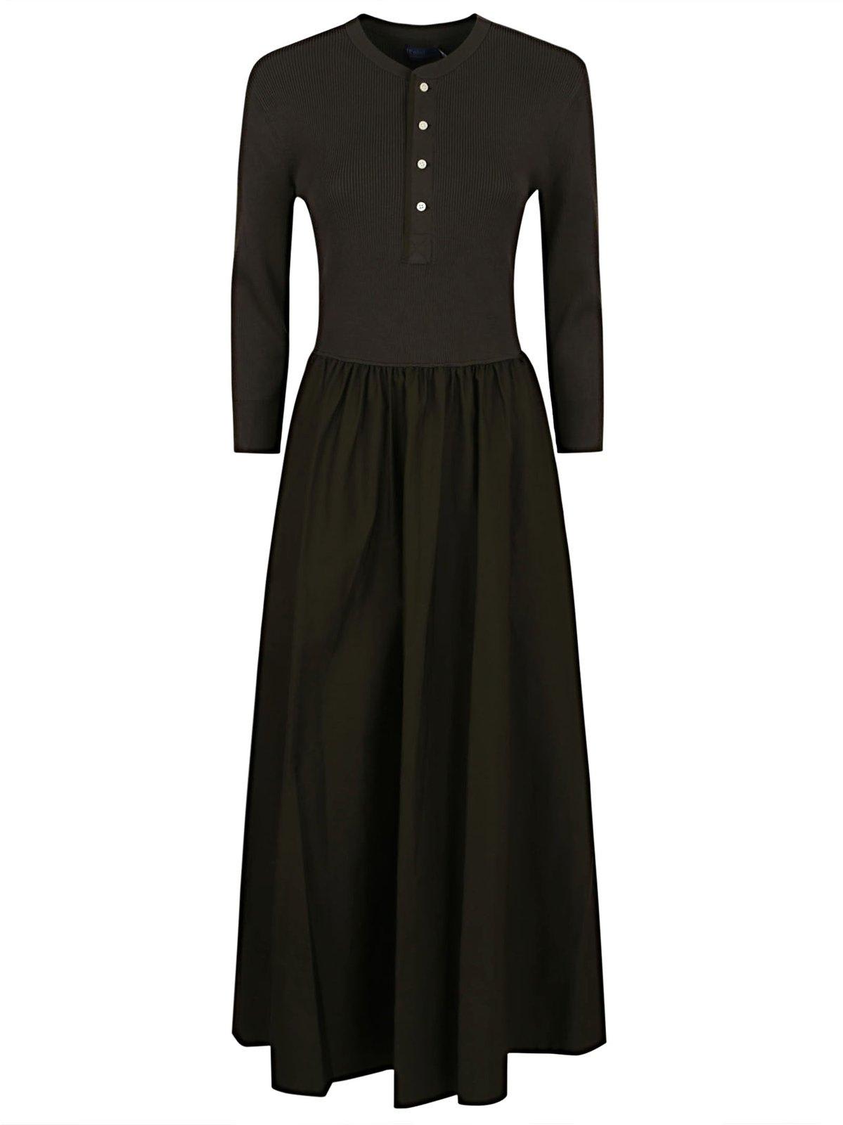 Ralph Lauren Long-sleeved Midi Dress In Black