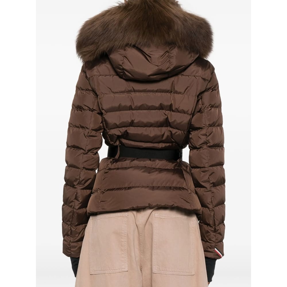 Moncler Belted Puffer Jacket In Brown