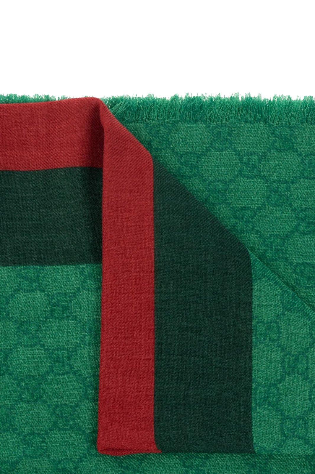 Shop Gucci Gg Monogrammed Web-stripe Scarf In Green
