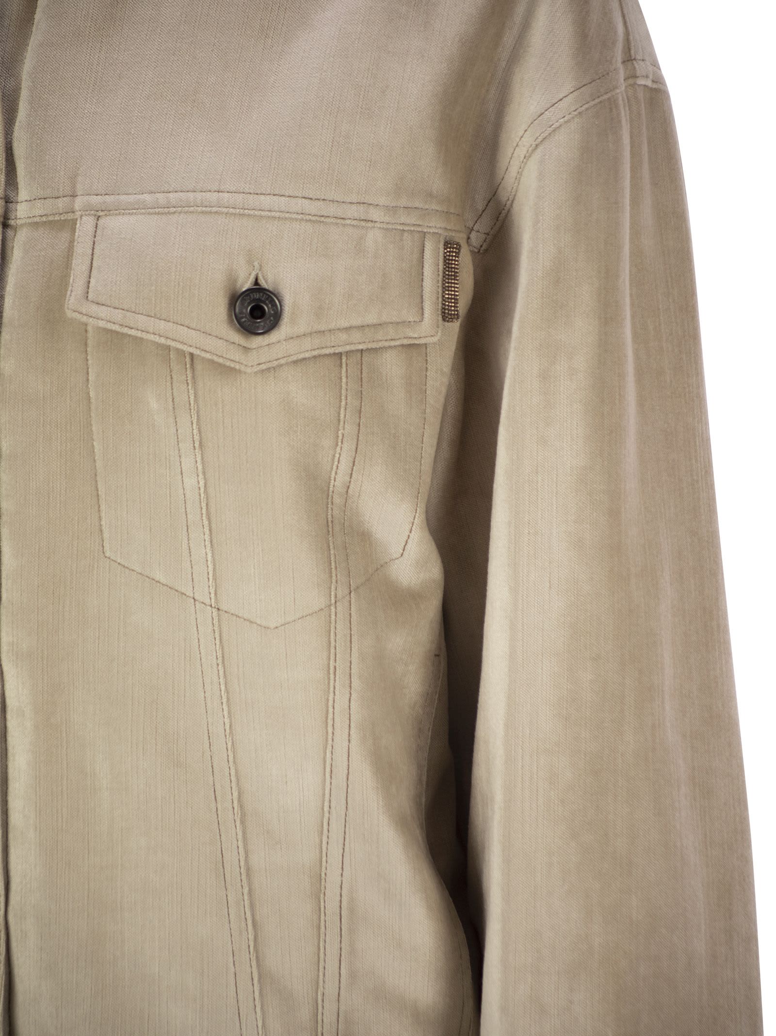 Shop Brunello Cucinelli Four-pocket Jacket In Cotton And Viscose Velvet Sleek With Thermore® Padding And Shiny Tab In Light Beige