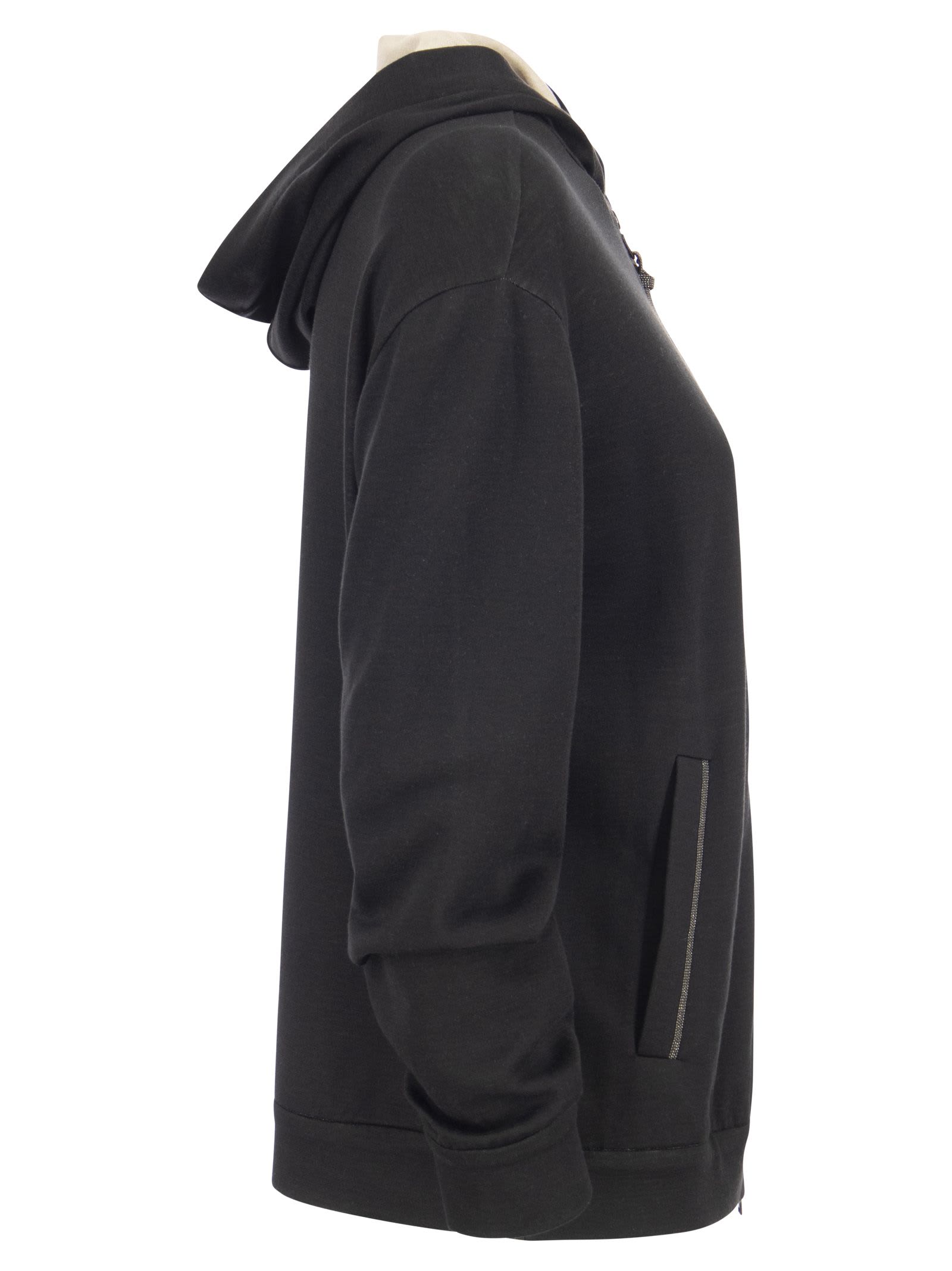 Brunello Cucinelli Women Cotton-silk Sweatshirt Topwear With Jewellery In Black