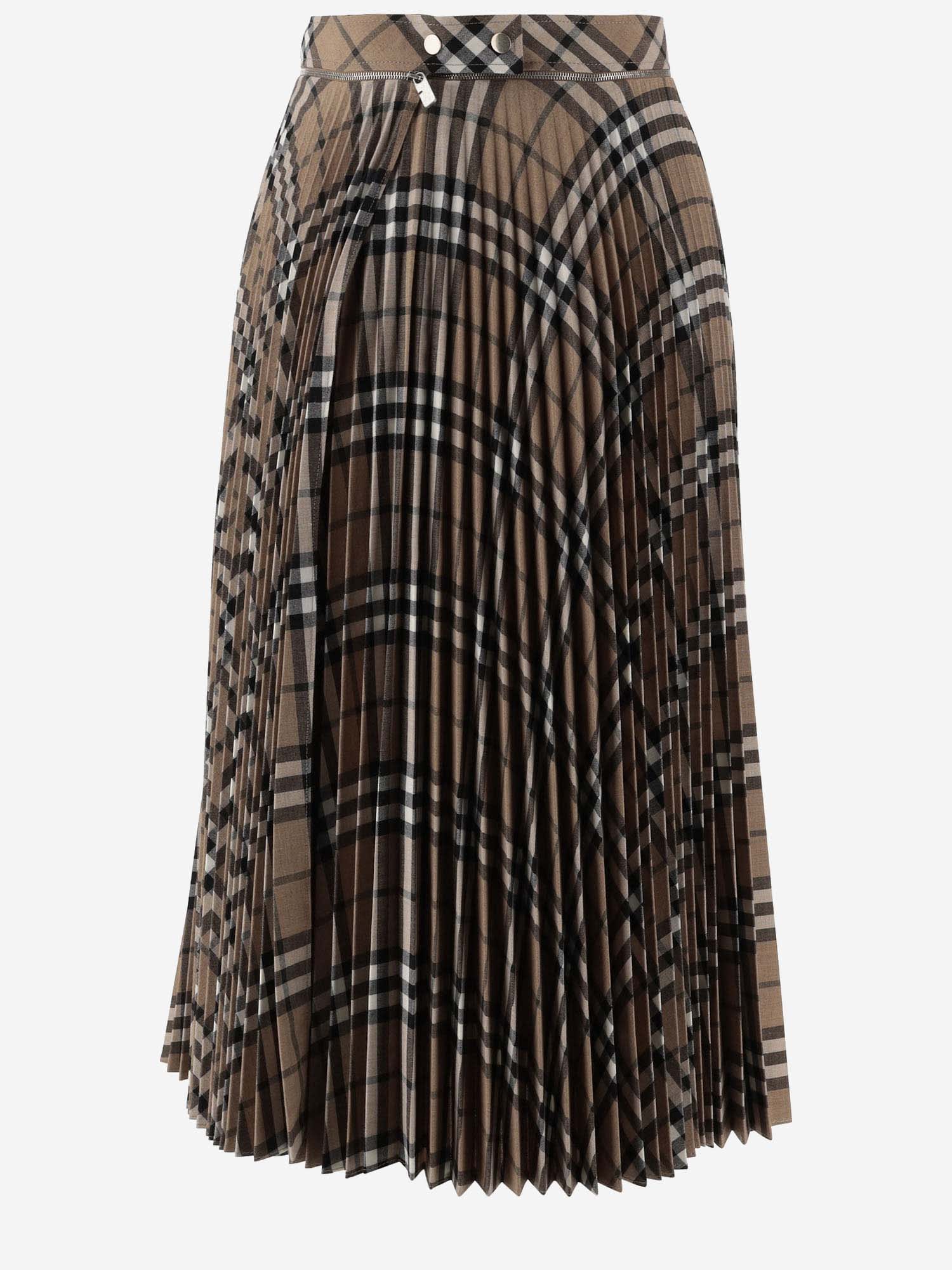 Shop Burberry Wool Blend Pleated Skirt In Red