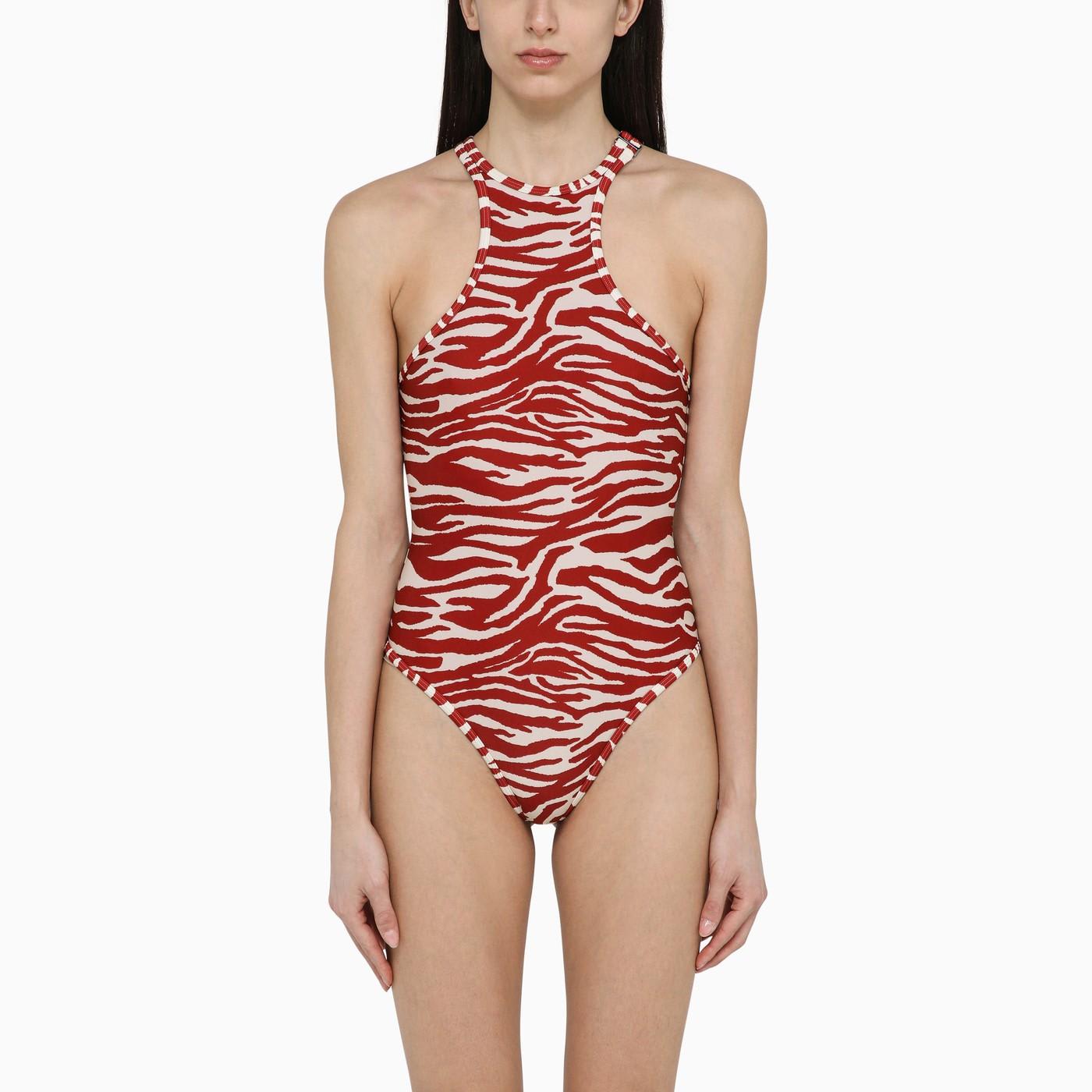 Shop Attico Zebra Print White\/red One-piece Swimming Costume