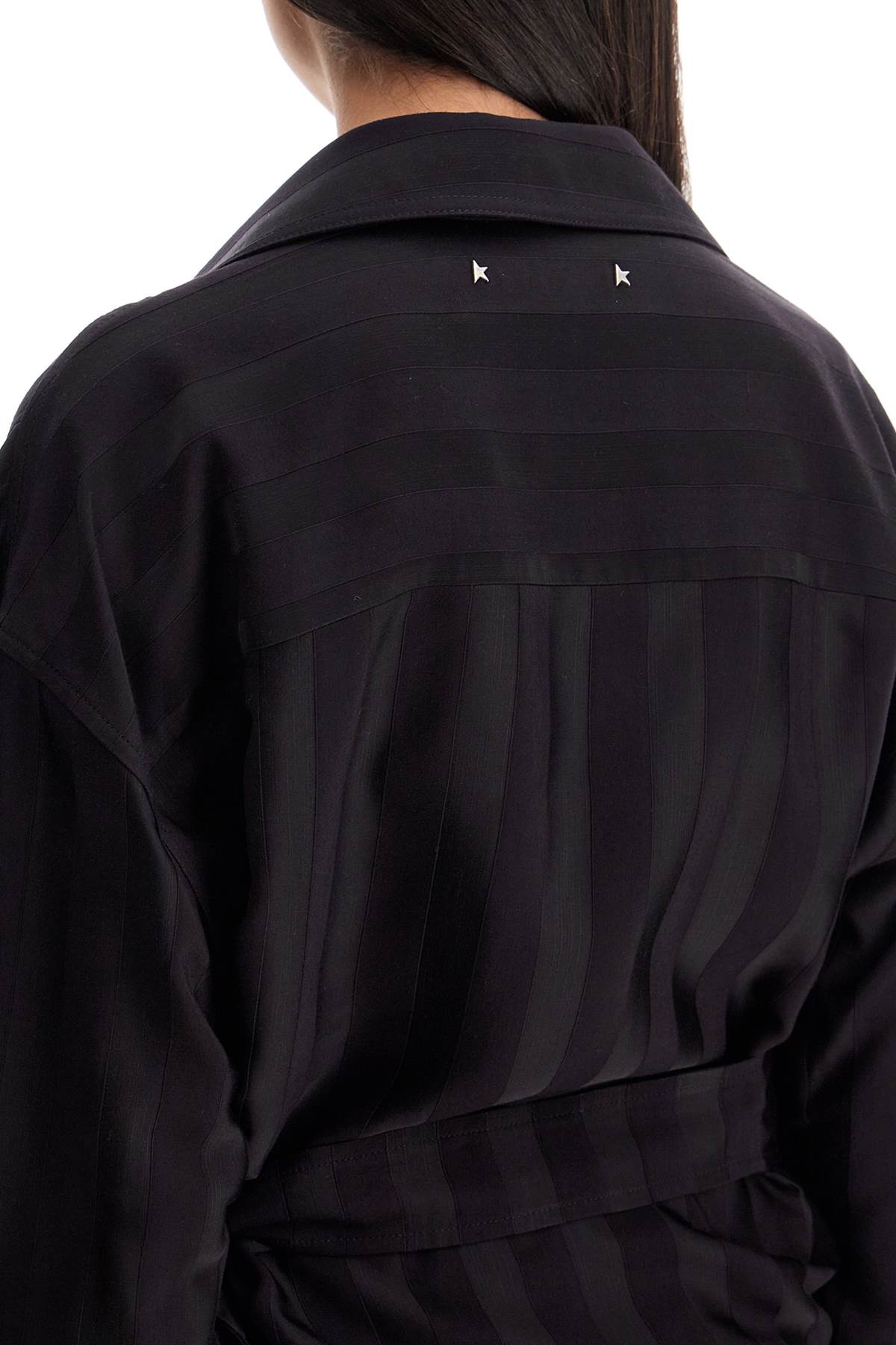 Golden Goose Striped Collared Wrap Top In Night Shade (black)