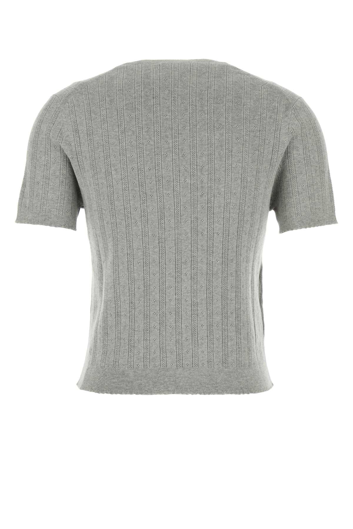 Miu Miu Cotton Crew Neck Sweater With Ribbed Texture In Gray