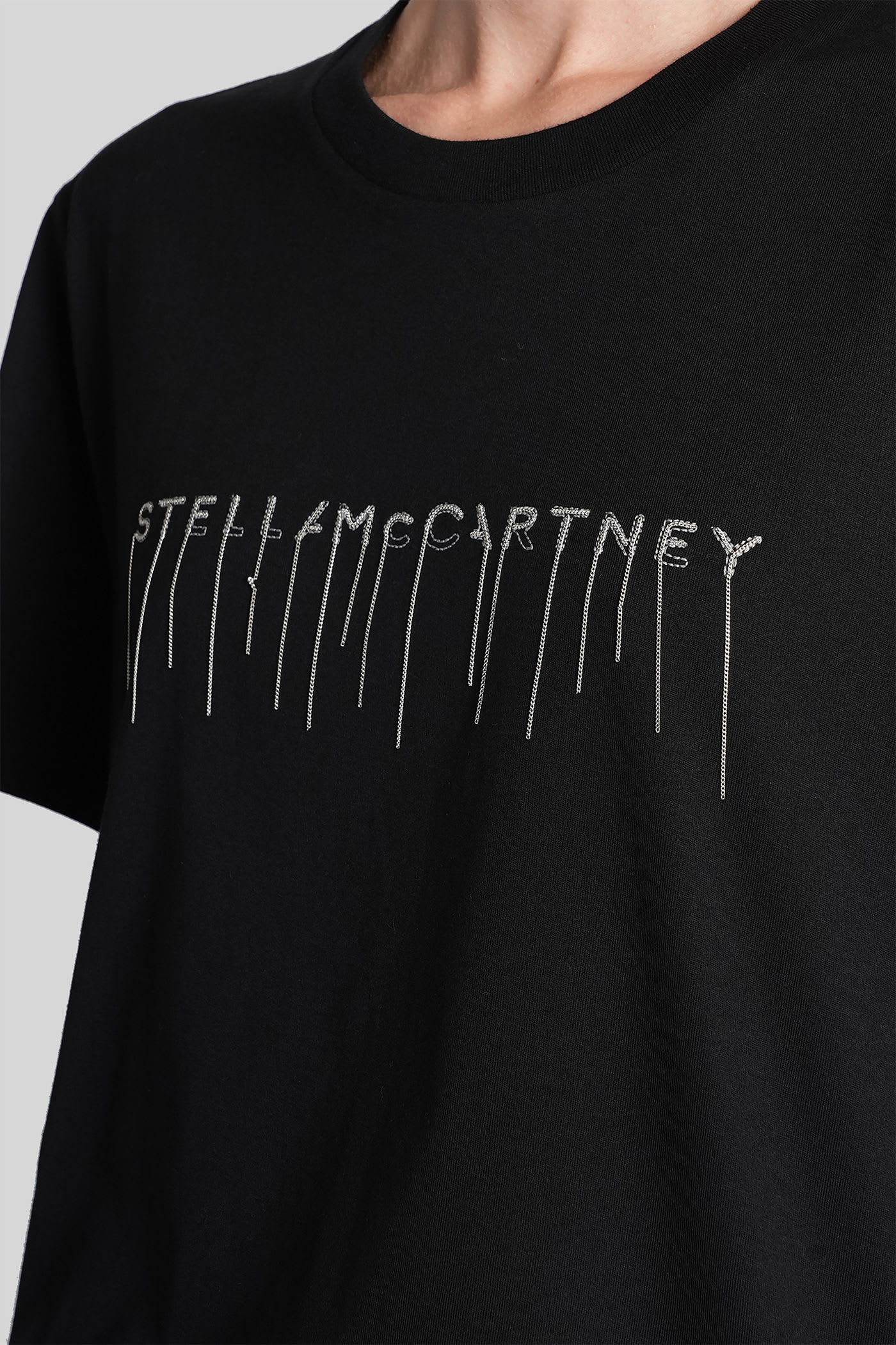 Stella Mccartney Logo T-shirt With Embroidery And Round Neck In Black
