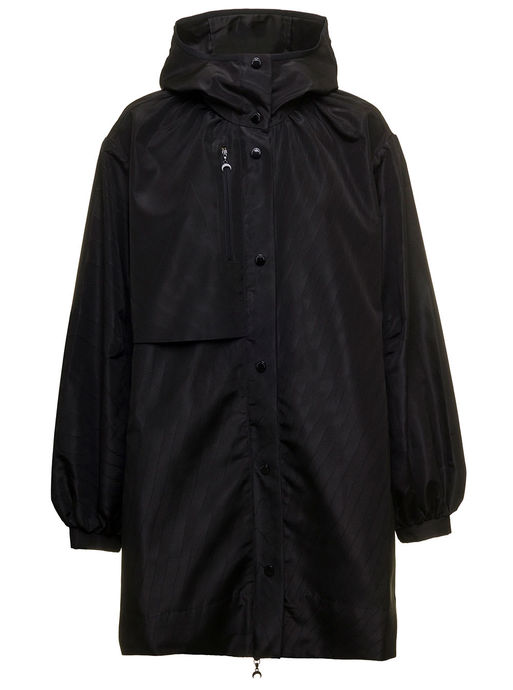 Marine Serre Womans Black Recycled Nylon Hooded Raincoat