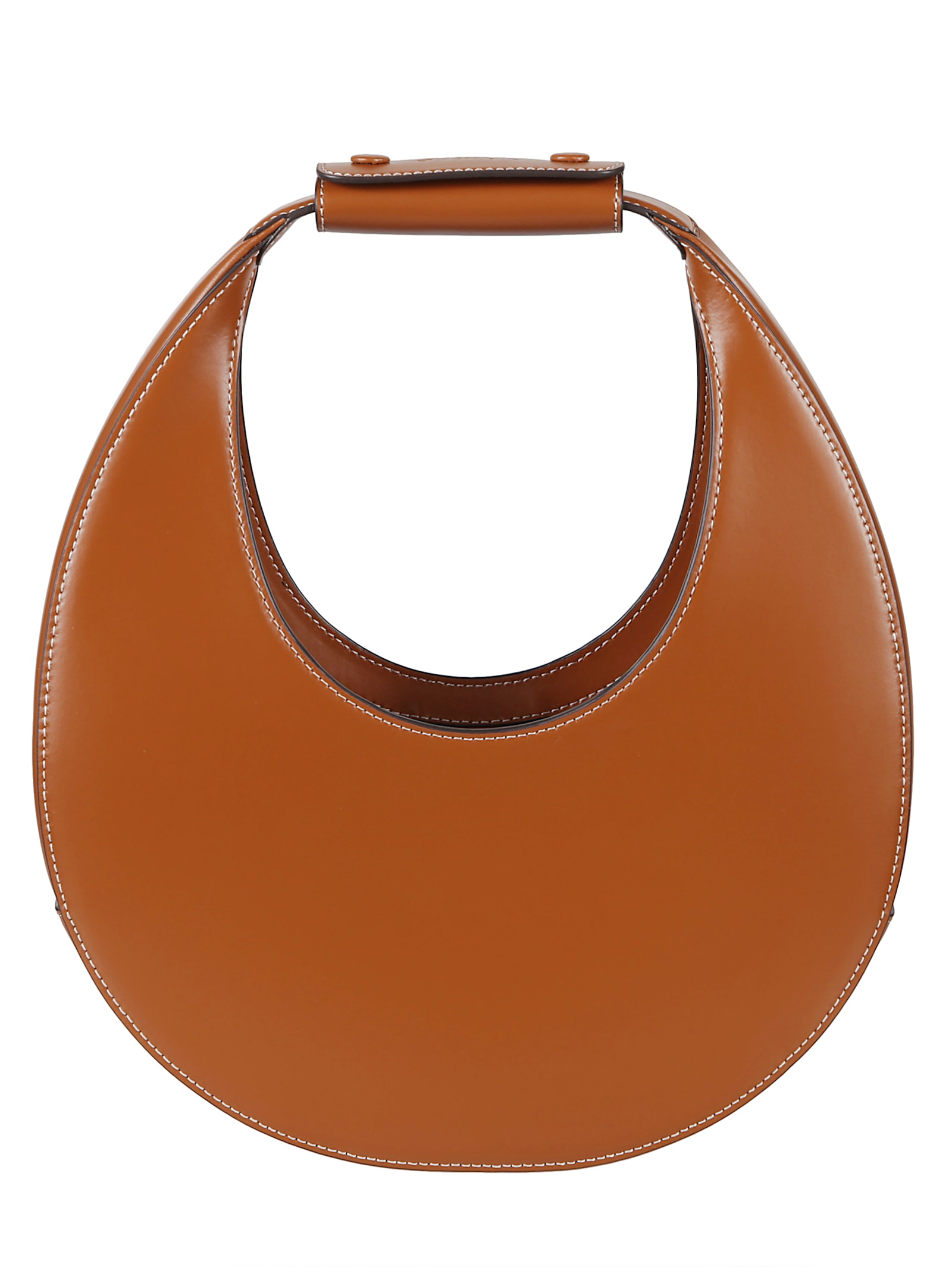 Staud Leather Handbag With Curved Shape And Handle In Brown