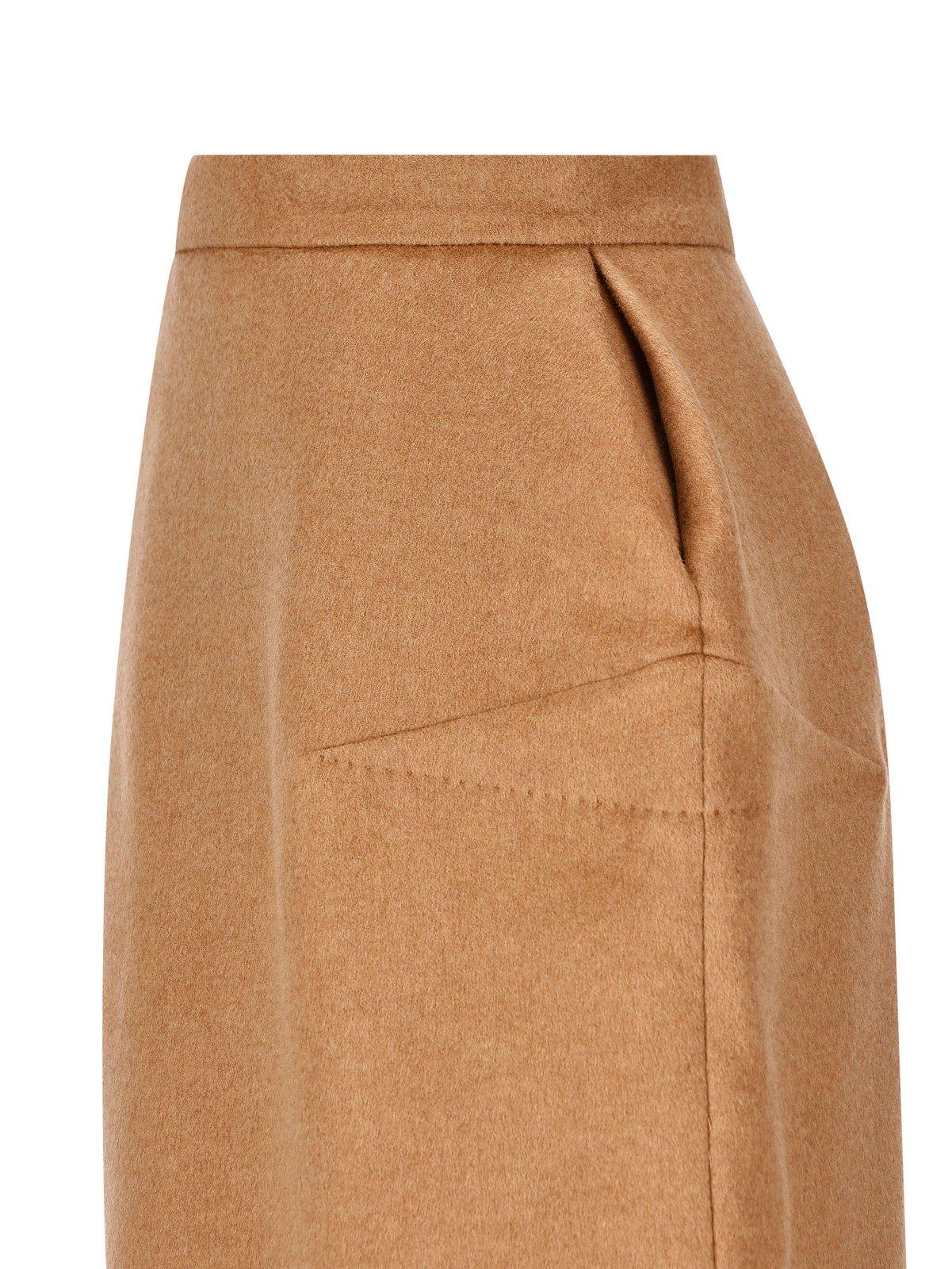 Shop Max Mara High Waist Zip Detailed Skirt In Brown