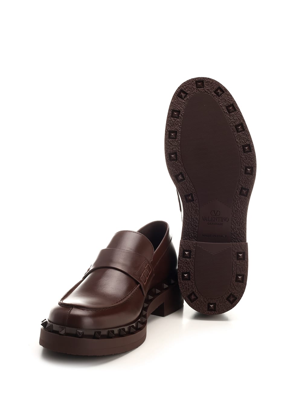 Shop Valentino Garavani Rockstud M-way Loafers In Brown