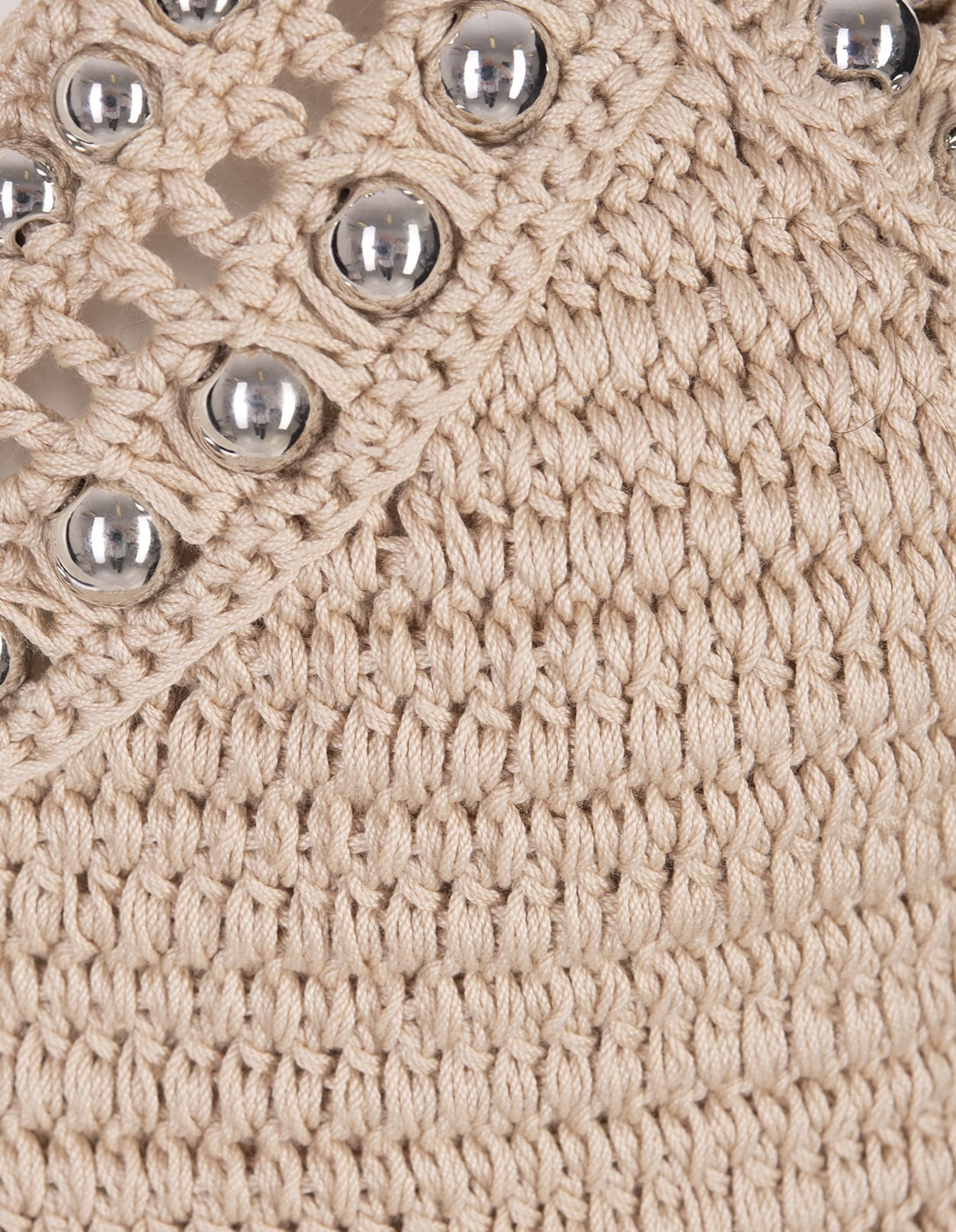 Shop Rabanne Beige Crochet Top With Pearls