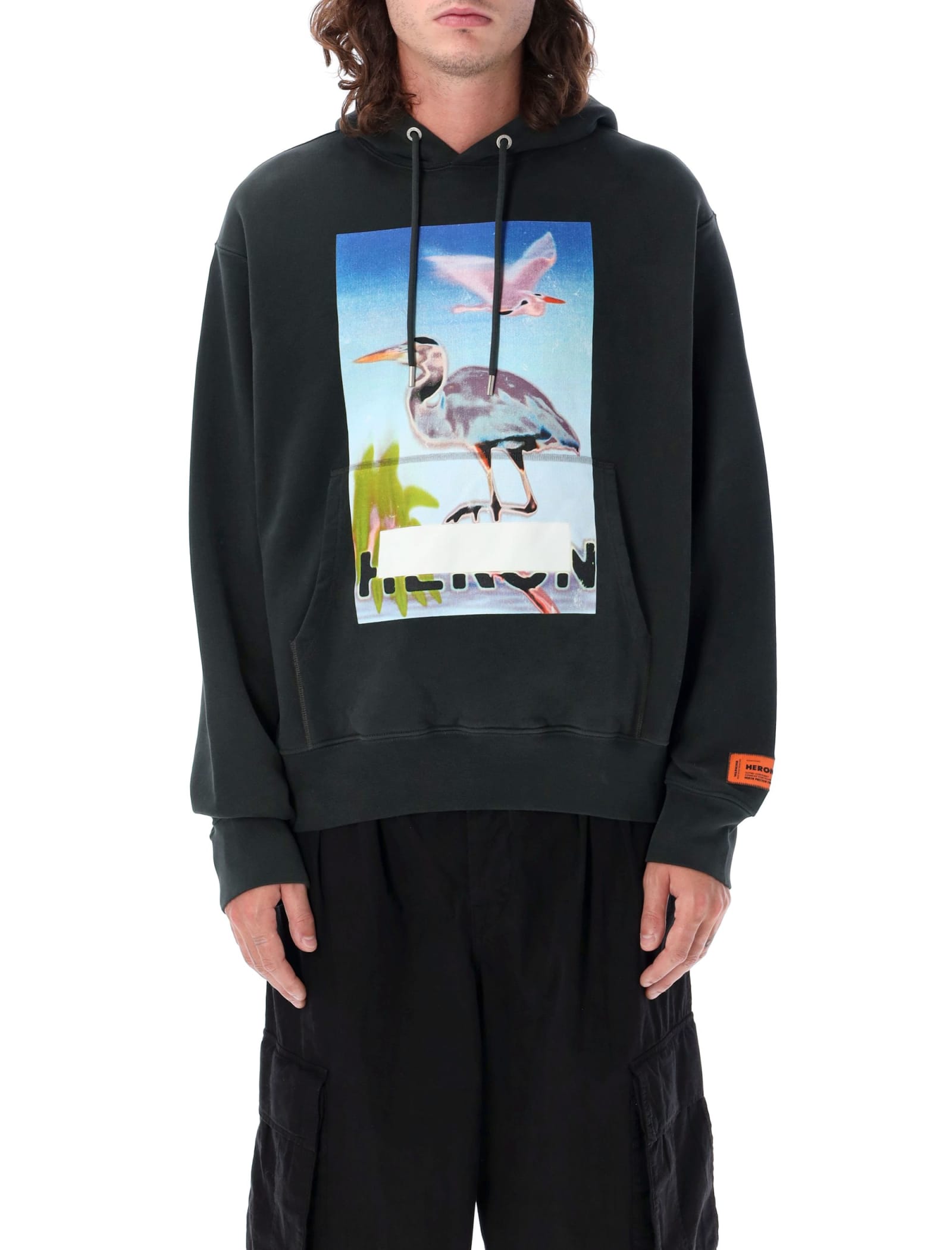 Heron Preston Relaxed Fit Graphic Print Hoodie With Drawstring Hood In Black
