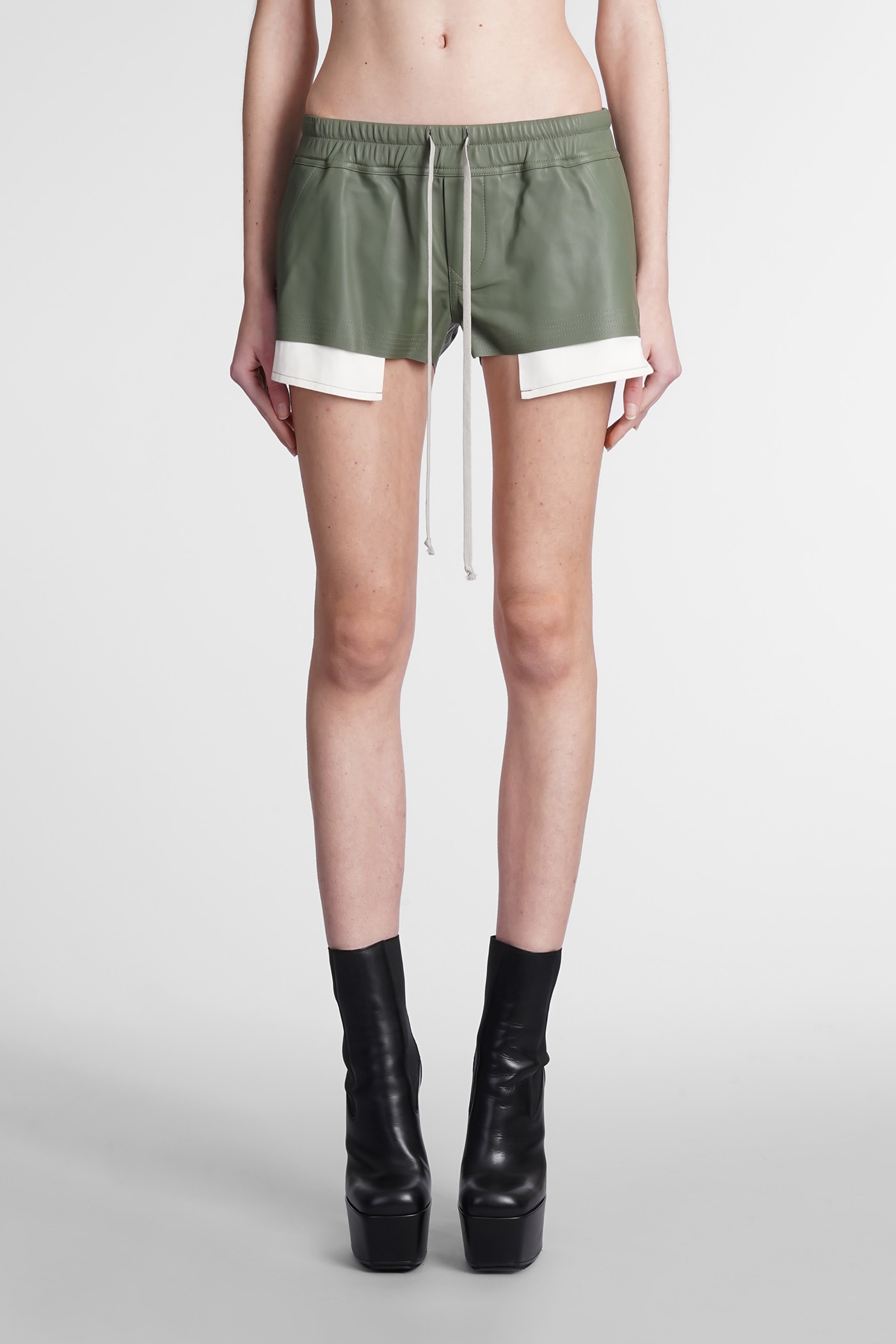 RICK OWENS BOXERS SHORTS IN GREEN LEATHER