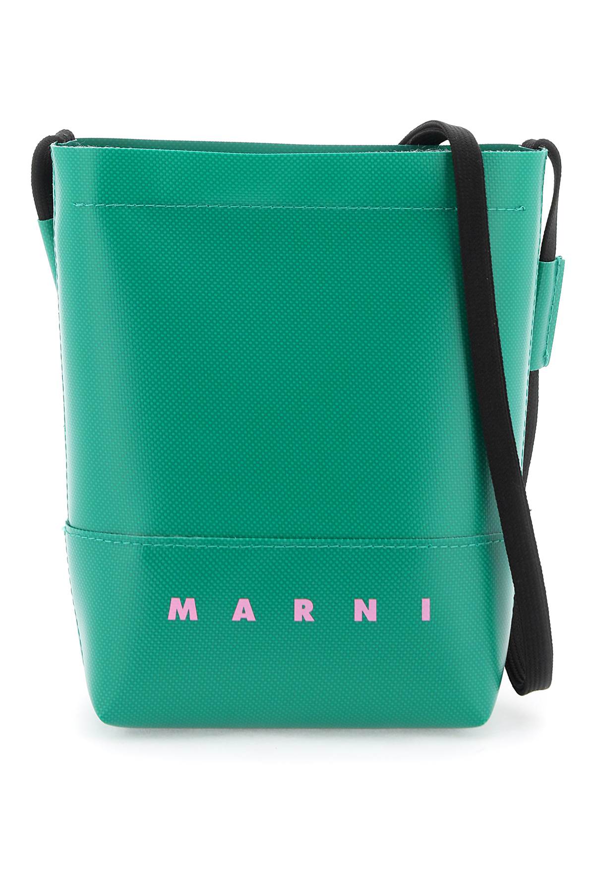 Shop Marni Coated Canvas Crossbody Bag In Sea Green (green)